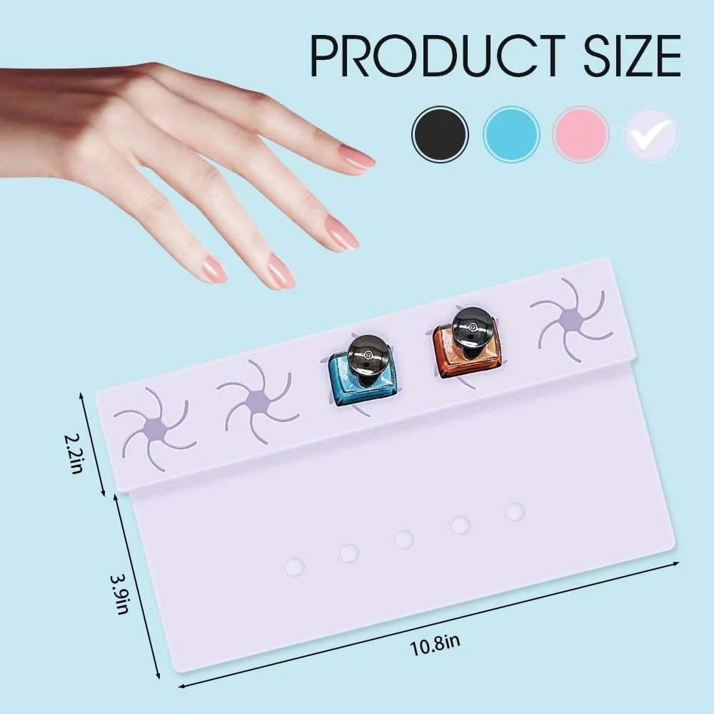 نگهدارنده لاک ناخن، زیردستی سیلیکونی، ابزار طراحی ناخن 2 در 1، ست لوازم جانبی هنری با پایه ضد ریزش لاک و جداکننده انگشت برای پدیکور و مانیکور - بنفش