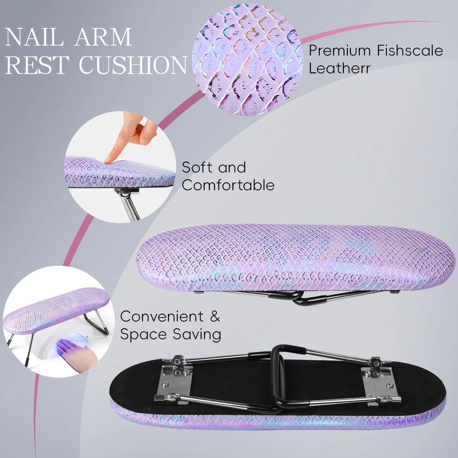 استند زیر دستی ناخن حرفه ای Krofaue - زیر دستی آرنج ناخن فوم متراکم با روکش چرم PU تاشو، ضد لغزش و پایدار، کاهش خستگی دست مناسب برای استفاده در سالن های مانیکور، بنفش استند زیر دستی ناخن حرفه ای Krofaue - زیر دستی آرنج ناخن فوم متراکم با روکش چرم PU تاشو، ضد لغزش و پایدار، کاهش خستگی دست مناسب برای استفاده در سالن های مانیکور، بنفش