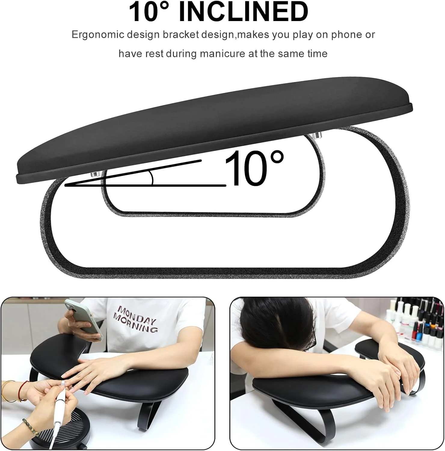 استند زیر دستی ناخن U شکل، بالشتک زیر دستی چرمی قابل تمیز کردن برای سالن های کاشت ناخن و منزل، پایه آلیاژ آلومینیوم، پدهای ضد لغزش استند زیر دستی ناخن U شکل، بالشتک زیر دستی چرمی قابل تمیز کردن برای سالن های کاشت ناخن و منزل، پایه آلیاژ آلومینیوم، پدهای ضد لغزش