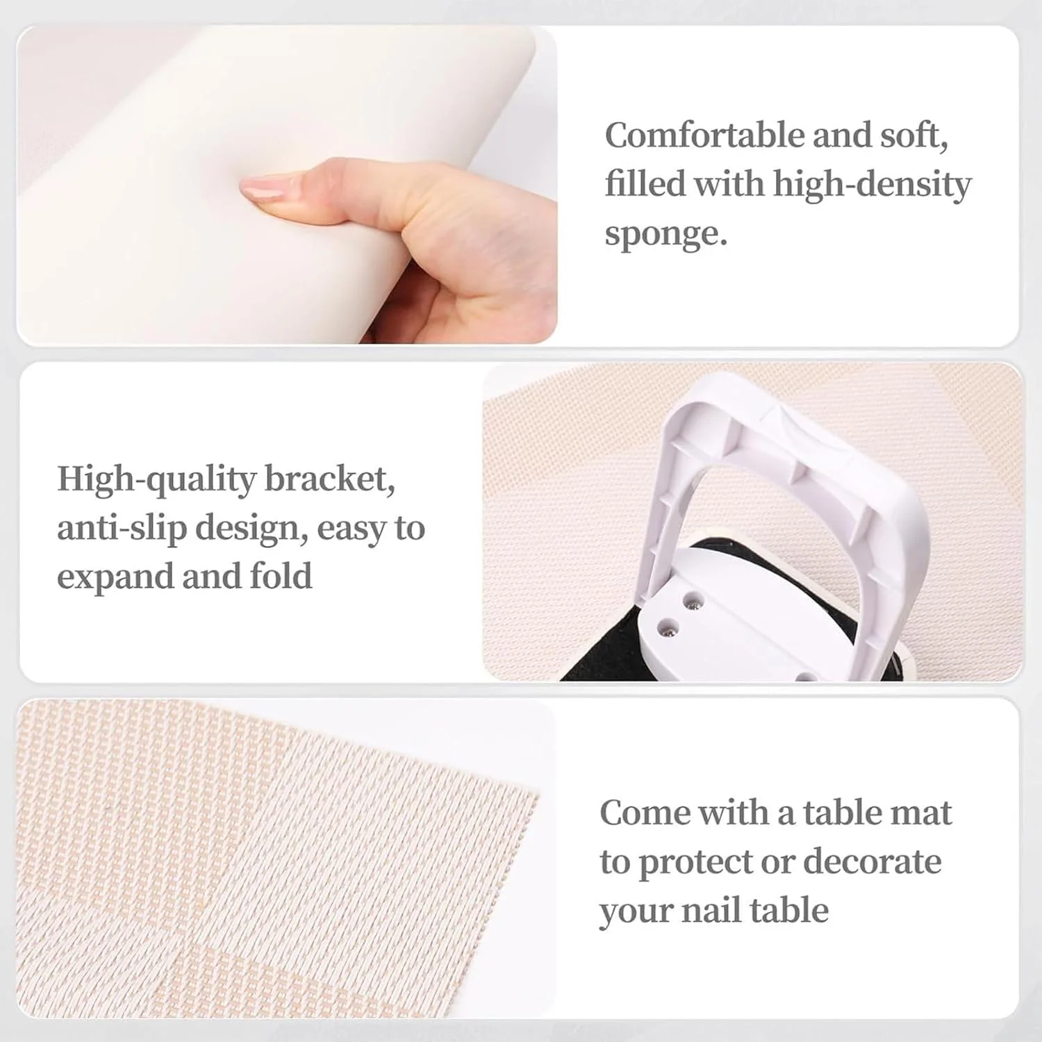 زیر دستی مانیکور، زیر دستی تاشو چرمی PU، استند بالشتک دستی مانیکور با تشک رومیزی PVC برای سالن ناخن و دکوراسیون (سفید) زیر دستی مانیکور، زیر دستی تاشو چرمی PU، استند بالشتک دستی مانیکور با تشک رومیزی PVC برای سالن ناخن و دکوراسیون (سفید)