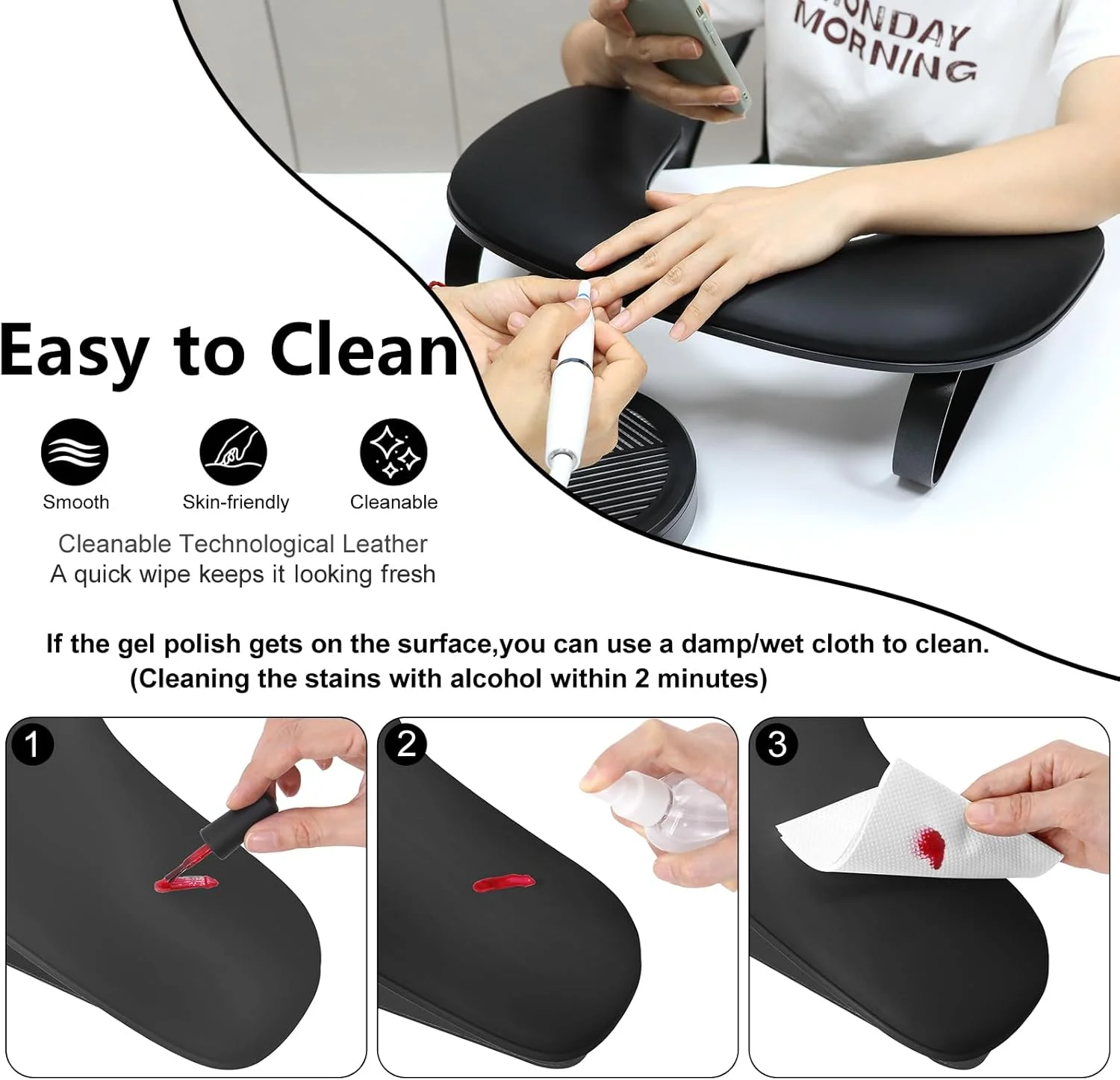 استند زیر دستی ناخن U شکل، بالشتک زیر دستی چرمی قابل تمیز کردن برای سالن های کاشت ناخن و منزل، پایه آلیاژ آلومینیوم، پدهای ضد لغزش استند زیر دستی ناخن U شکل، بالشتک زیر دستی چرمی قابل تمیز کردن برای سالن های کاشت ناخن و منزل، پایه آلیاژ آلومینیوم، پدهای ضد لغزش