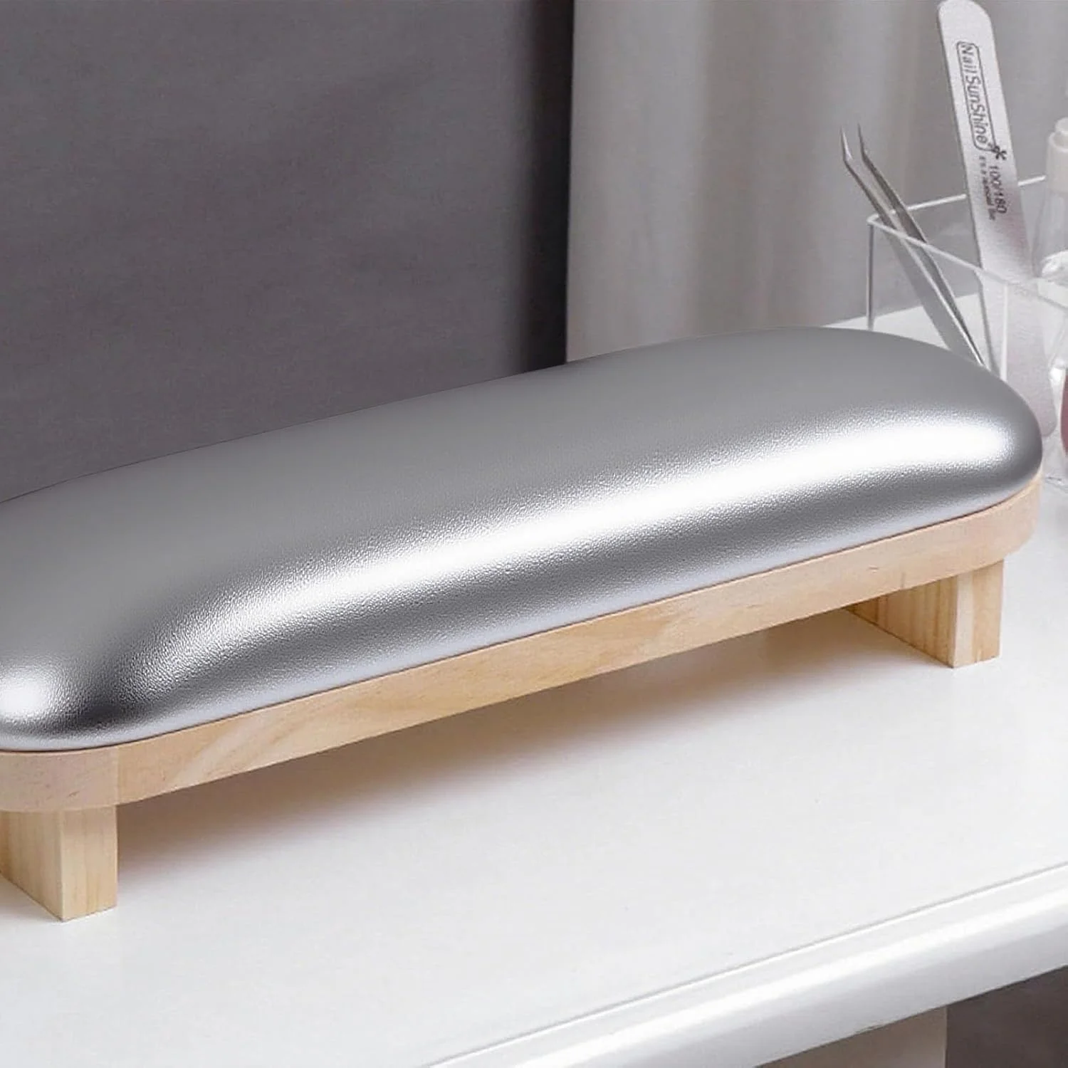 تنگ سانگ 1 عدد بالشتک استراحت دست اسفنجی مانیکور، پایه چوبی ناخن، نگهدارنده دست، بالشتک زیر دستی میز مانیکور (نقره ای) تنگ سانگ 1 عدد بالشتک استراحت دست اسفنجی مانیکور، پایه چوبی ناخن، نگهدارنده دست، بالشتک زیر دستی میز مانیکور (نقره ای)