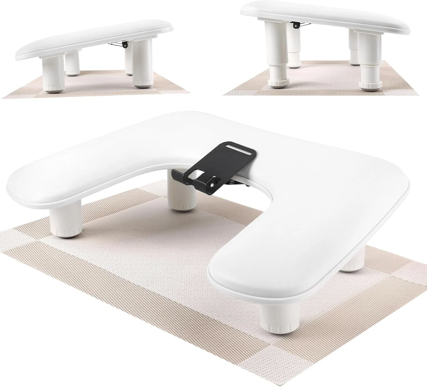 تکیه گاه بزرگ و قابل تنظیم دست ناخن برای تکنسین های ناخن با نگهدارنده چرخشی تلفن، تکیه گاه دست مانیکور U شکل، پایه دست چرمی PU با پد برای سالن ناخن و DIY (سفید) تکیه گاه بزرگ و قابل تنظیم دست ناخن برای تکنسین های ناخن با نگهدارنده چرخشی تلفن، تکیه گاه دست مانیکور U شکل، پایه دست چرمی PU با پد برای سالن ناخن و DIY (سفید)