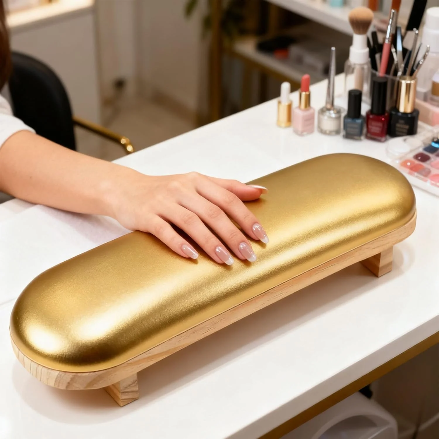 تکیه گاه دست اسفنجی طراحی ناخن TANG SONG، استند چوبی، نگهدارنده دست، بالشتک میز ناخن (طلایی) تکیه گاه دست اسفنجی طراحی ناخن TANG SONG، استند چوبی، نگهدارنده دست، بالشتک میز ناخن (طلایی)