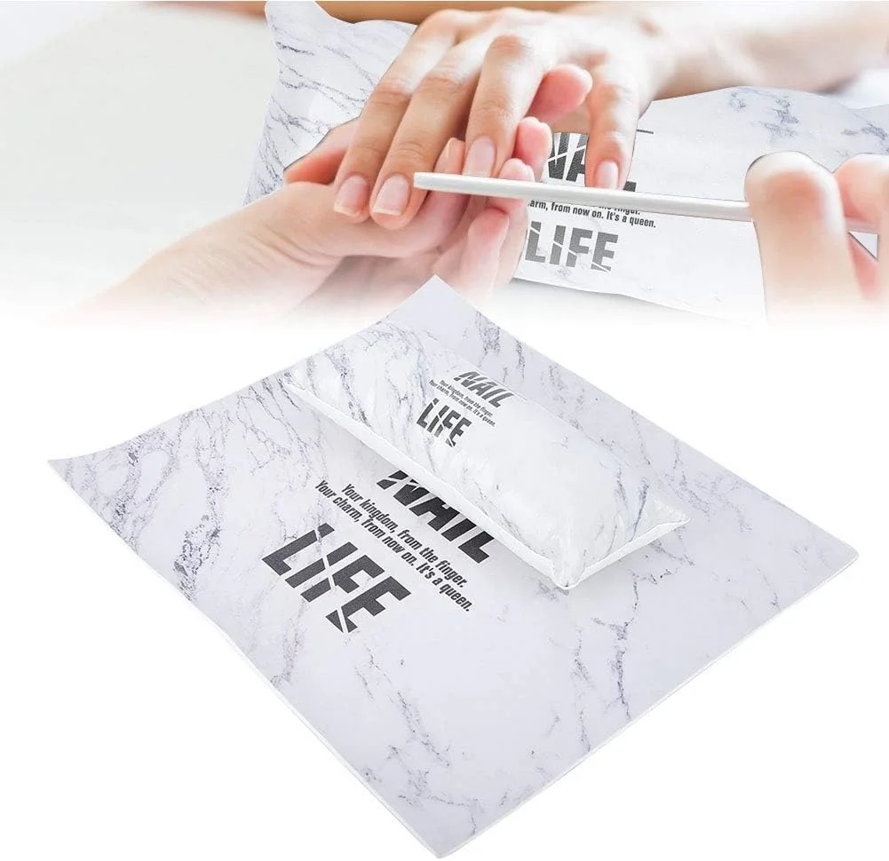 ست زیر دستی و پد طراحی ناخن، زیر دستی قابل شستشو + زیرانداز میز برای سالن های زیبایی و استفاده خانگی، نگهدارنده کوسن مانیکور PU (طرح سنگ مرمر)