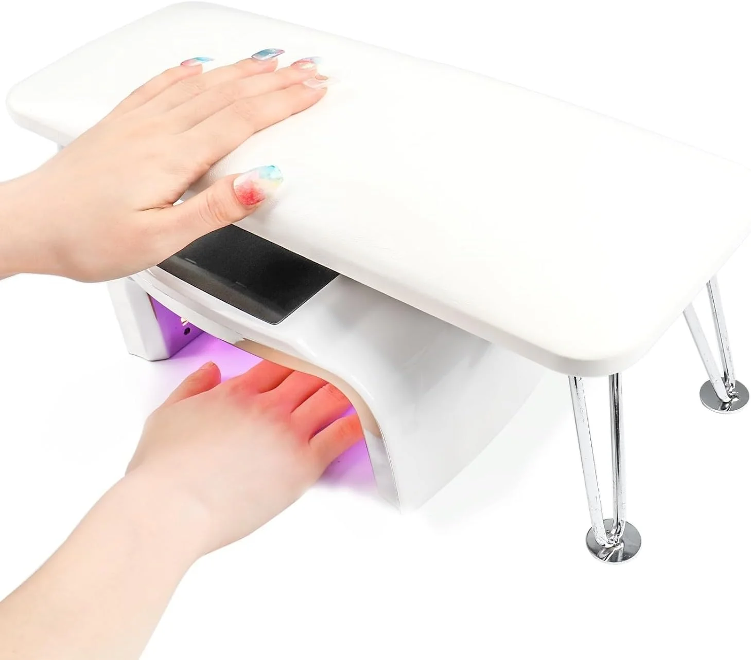 تکیه گاه دست آزونی برای ناخن کاران - تکیه گاه دست قابل تنظیم با بالشتک، تکیه گاه دست چرمی PU میکروفیبر برای مانیکور و ناخن های اکریلیک، پایه رومیزی سفید برای سالن یا استفاده خانگی