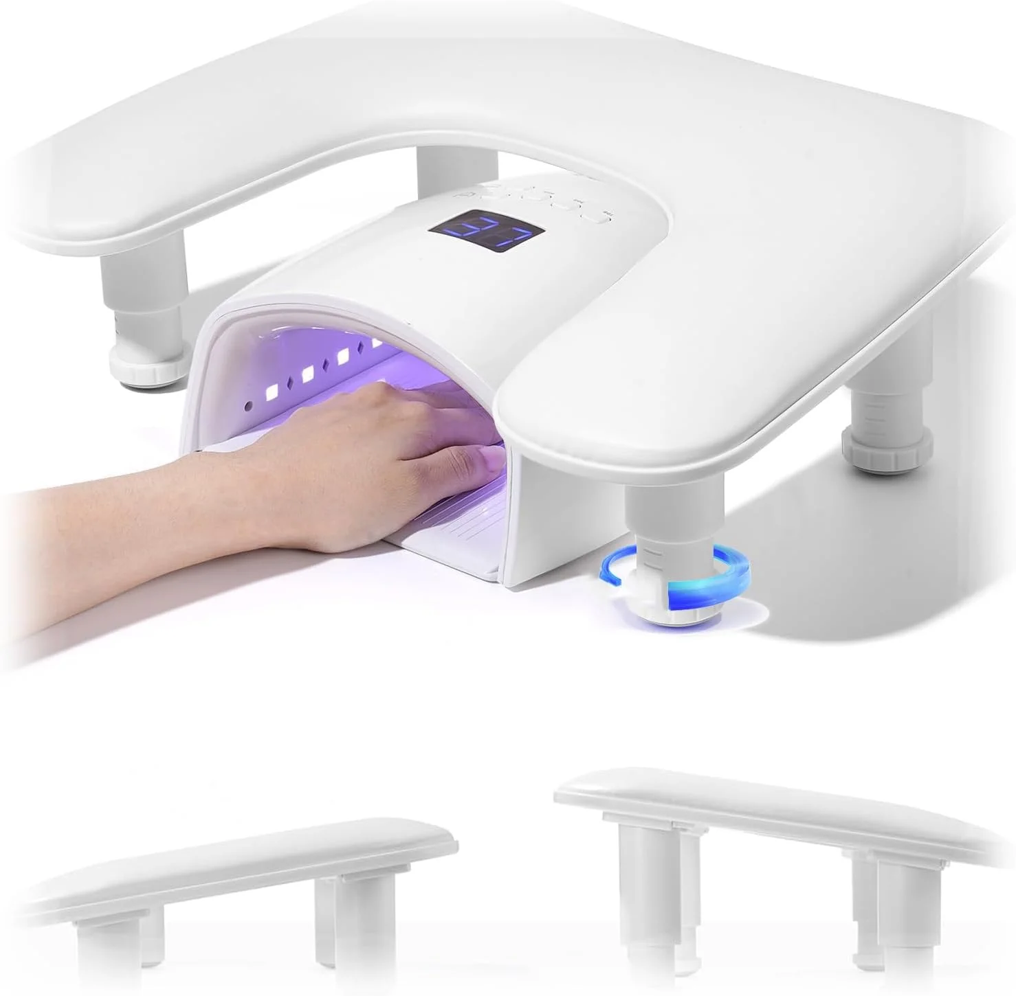 استراحتگاه دست ناخن U شکل قابل تنظیم ارتفاع آزونی، بالشتک استراحت دست چرمی PU راحت، پایه استراحتگاه دست ناخن برای مانیکور، ارگونومیک و تمیز کردن آسان برای ناخن های اکریلیک (سفید)