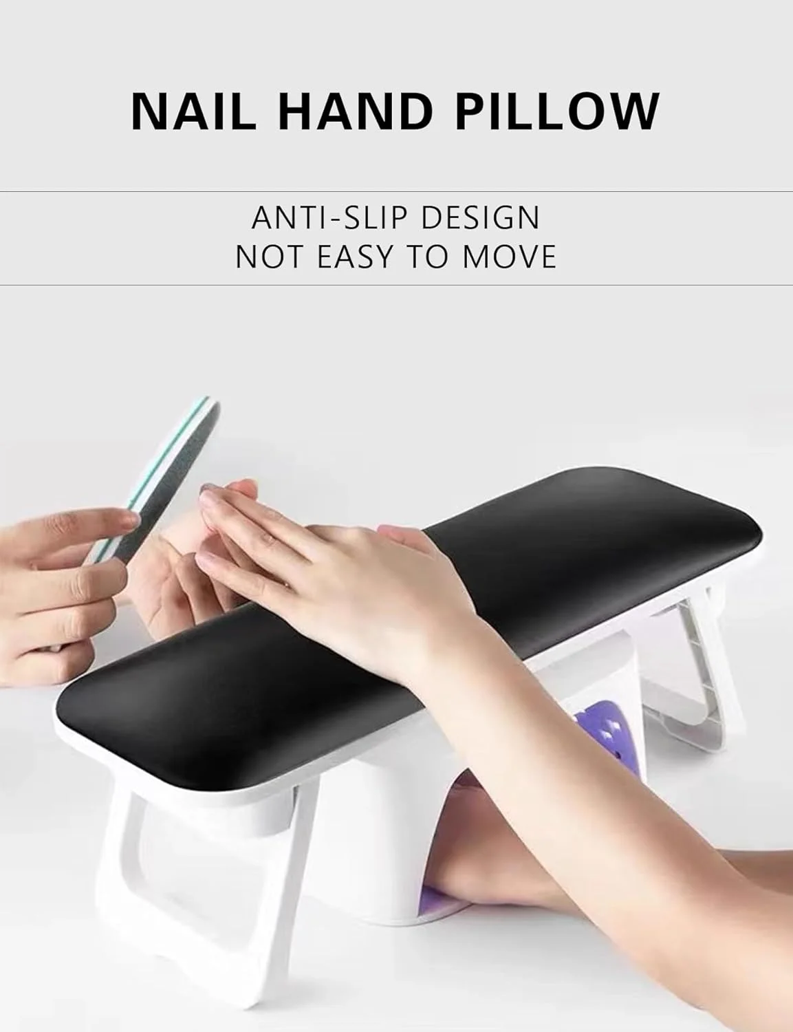 استراحتگاه دست ناخن برای سالن مانیکور - استراحتگاه دست چرمی PU تاشو با زیرانداز PVC، بالشتک نرم دست برای ناخن های اکریلیک، مورد استفاده تکنسین های ناخن (سفید)