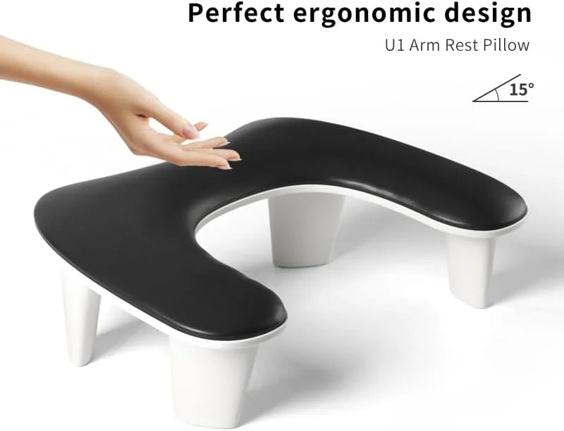 استراحتگاه دست ناخن U شکل - استراحتگاه دست ناخن مشکی، بالشتک نرم و راحت برای مانیکور، پایه چرمی PU برای هنر ناخن اکریلیک، نصب سریع