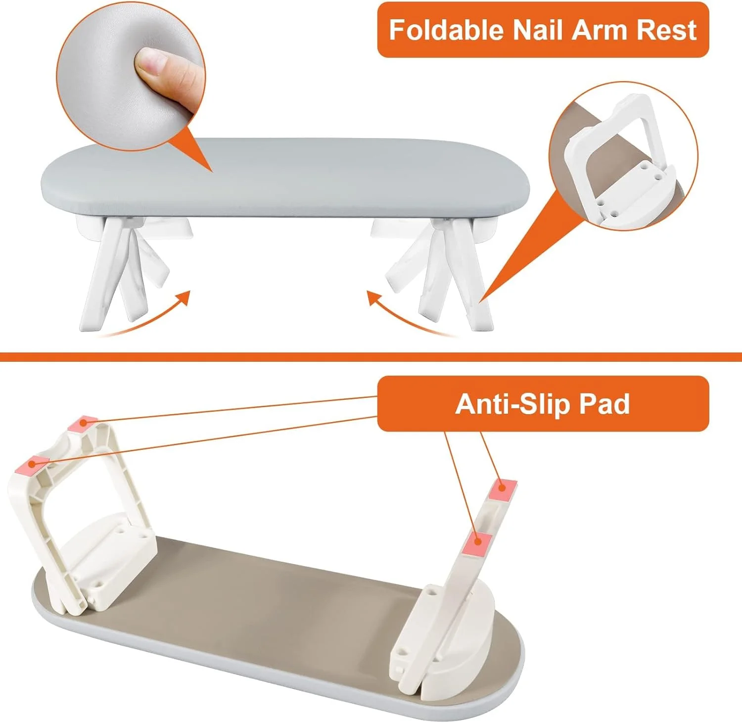 ست زیر دستی و زیرانداز میز ناخن آزونه، زیر دستی نرم چرمی PU و زیرانداز میز PVC تاشو، مناسب برای استفاده در منزل و سالن های مانیکور (خاکستری)