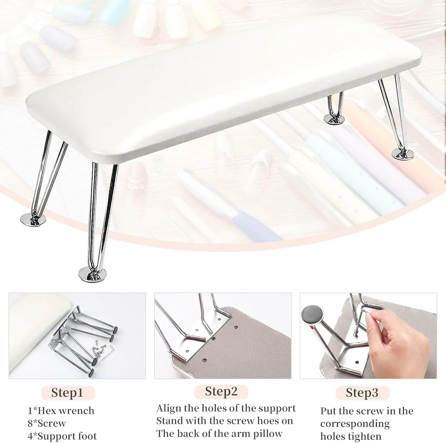 تکیه گاه دست آزونی برای ناخن کاران - تکیه گاه دست قابل تنظیم با بالشتک، تکیه گاه دست چرمی PU میکروفیبر برای مانیکور و ناخن های اکریلیک، پایه رومیزی سفید برای سالن یا استفاده خانگی