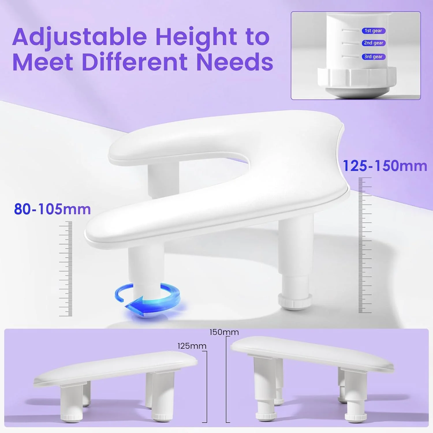 استراحتگاه دست ناخن U شکل قابل تنظیم ارتفاع آزونی، بالشتک استراحت دست چرمی PU راحت، پایه استراحتگاه دست ناخن برای مانیکور، ارگونومیک و تمیز کردن آسان برای ناخن های اکریلیک (سفید)
