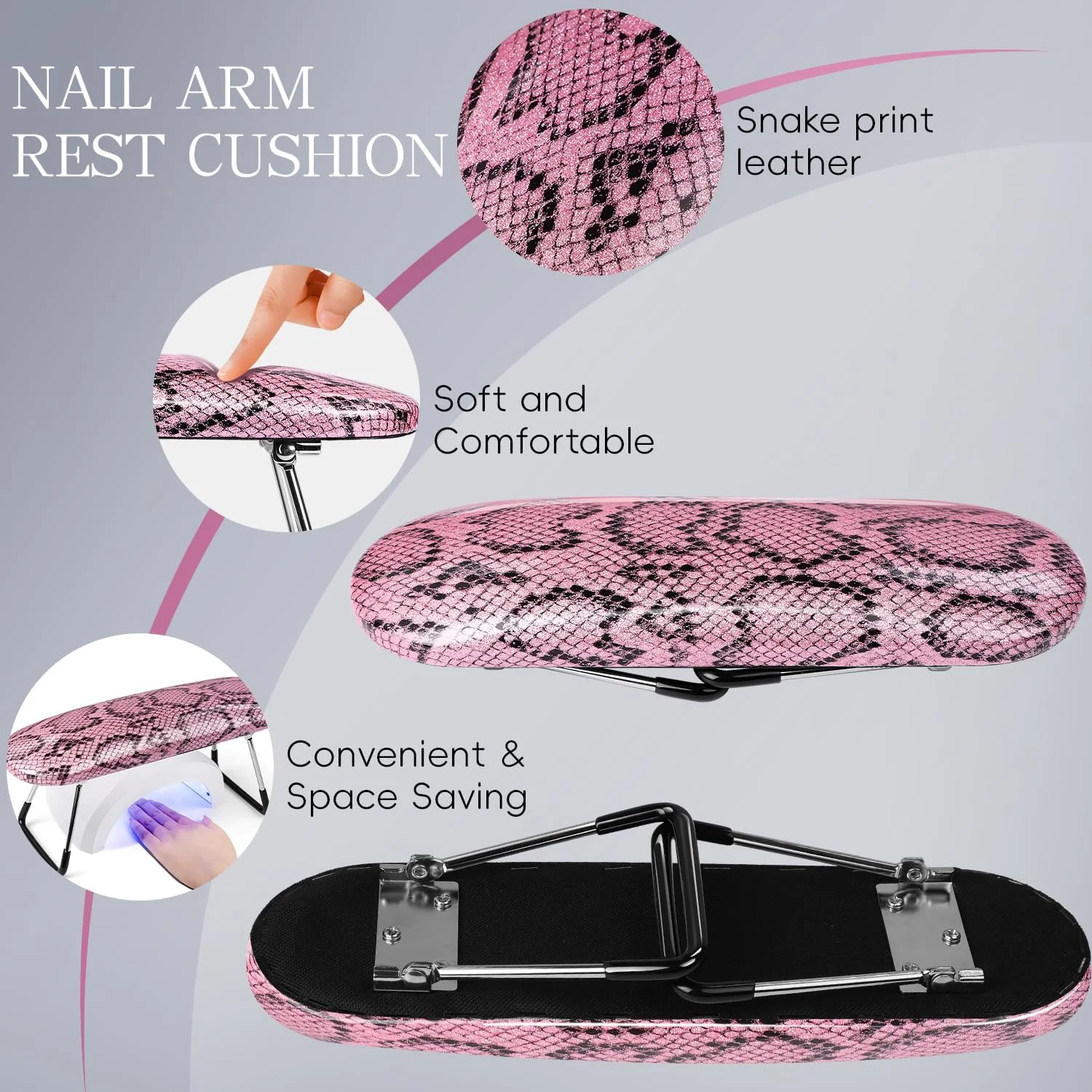 استند زیر دستی ناخن Krofaue - استراحتگاه دست ناخن تاشو چرم PU با اسفنج متراکم مناسب برای تکنسین های ناخن با پایه ضد لغزش و پایدار، کاهش خستگی دست، مناسب برای استفاده در سالن های مانیکور - صورتی