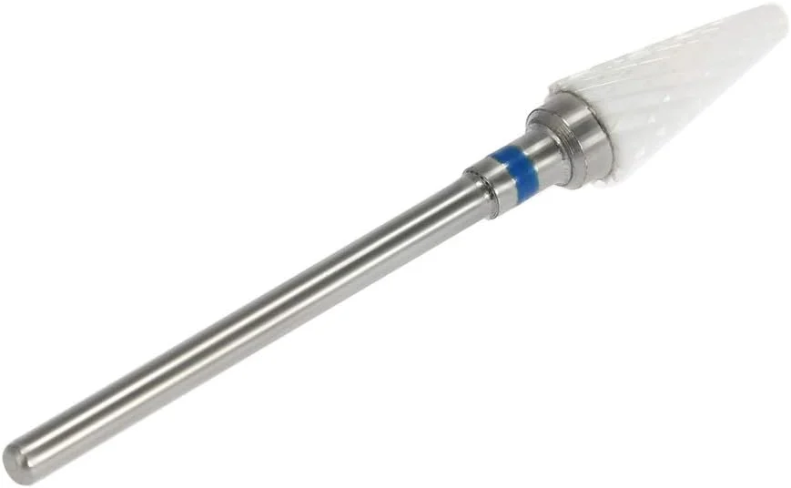 سر دریلی ناخن سرامیکی شعله ای متوسط سفید 3/32 اینچ برای دستگاه مانیکور، سر سنگ زنی مخروطی برای از بین بردن پوست مرده، ابزار پولیش سرامیکی برای سالن آرایش ناخن