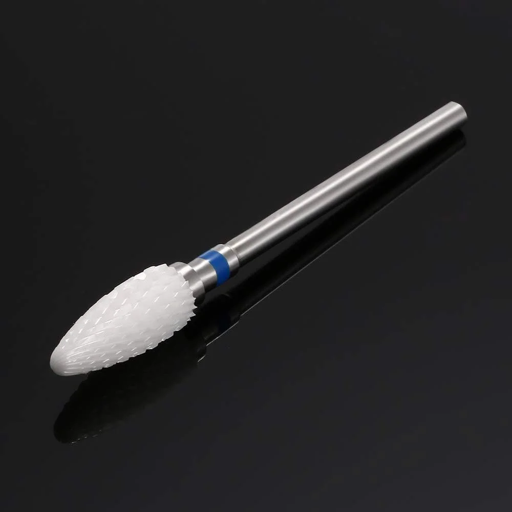 سر دریلی ناخن سرامیکی متوسط سایز 3/32 اینچ، سفید، مناسب دستگاه مانیکور، سر سنگ سمباده مخروطی برای از بین بردن پوست مرده، سوهان ناخن، ابزار پولیش سرامیکی برای سالن آرایش ناخن