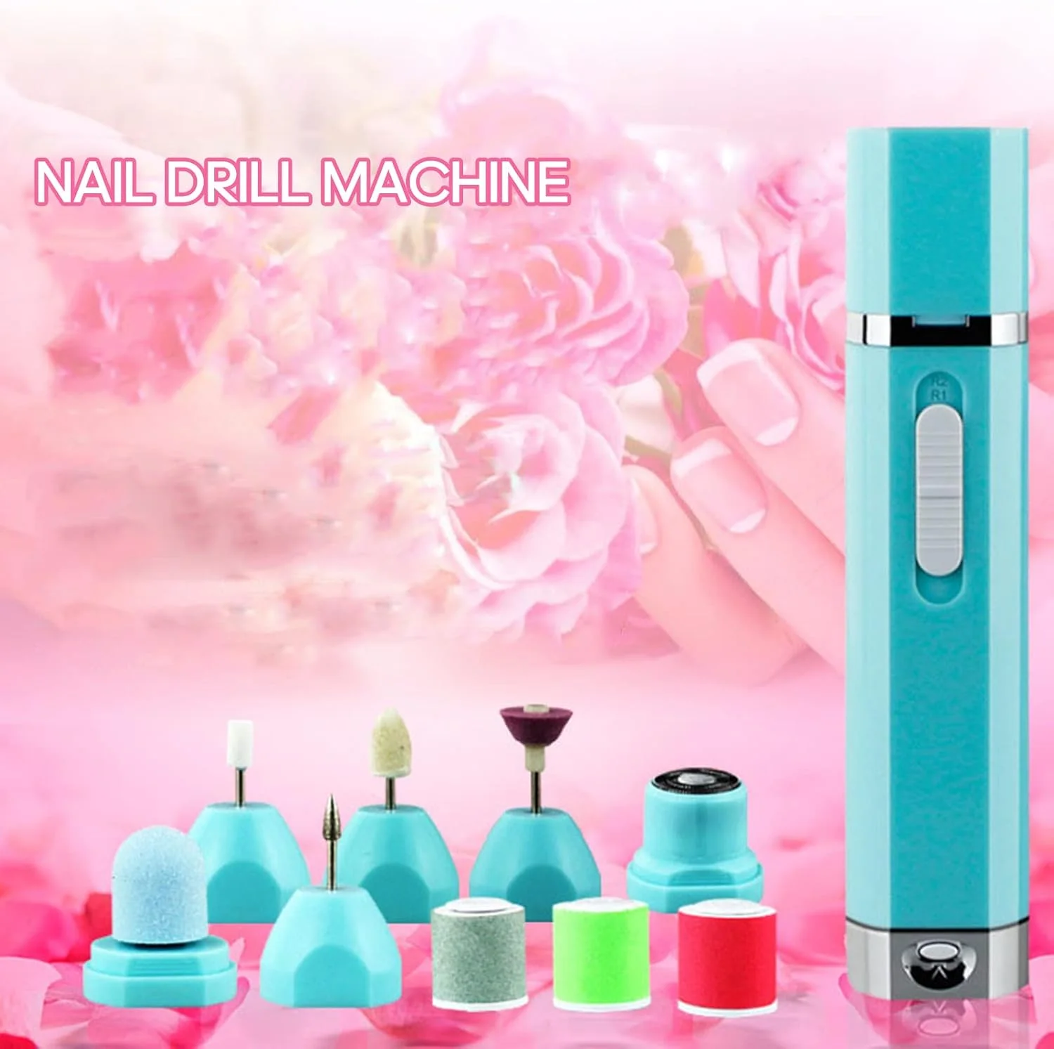 دستگاه برقی سوهان ناخن، ابزار مانیکور و پدیکور به همراه 9 سری برای سوهان کشی، پولیش، براق کردن و فرم دادن