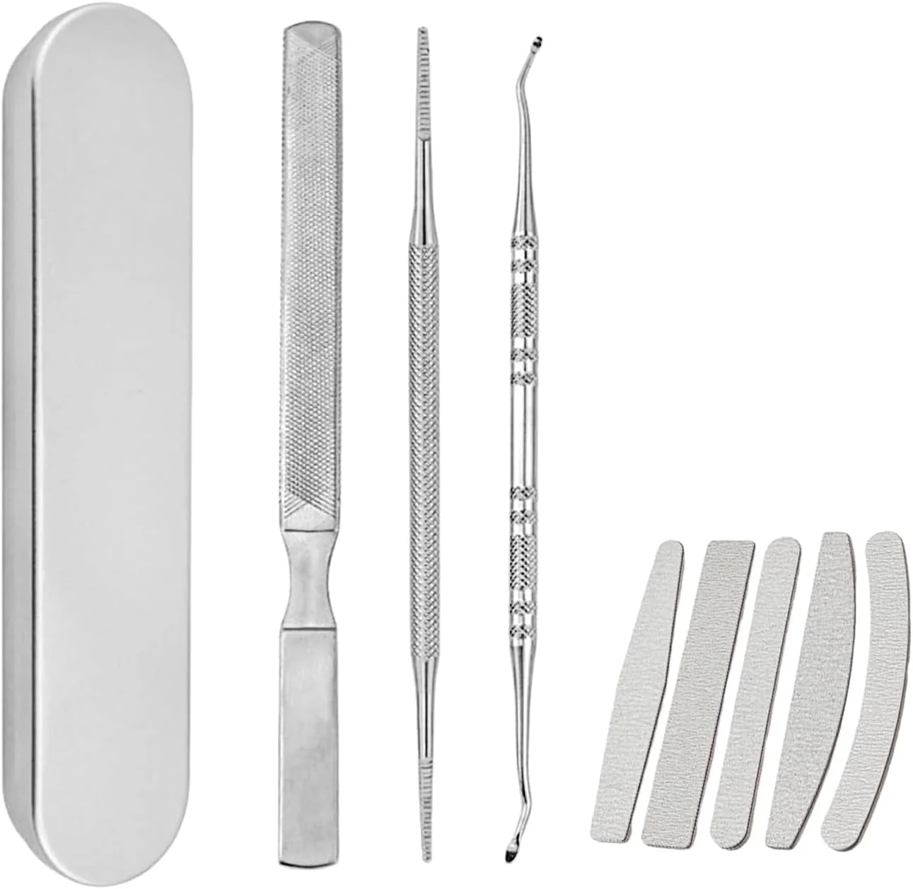 ست ۳ عددی سوهان ناخن استیل بلند دو سر، ابزار پاک کننده ناخن استیل ضد زنگ برای مراقبت از ناخن آقایان و بانوان با قابلیت پیرایش دقیق