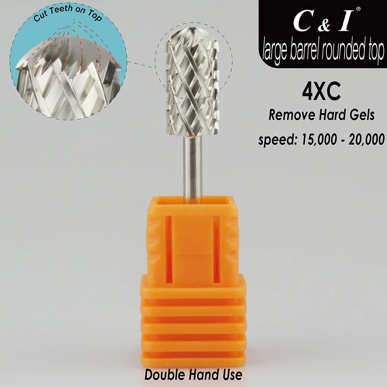 سر سوهان ناخن سر گرد C & I، مدل بشکه بزرگ، سر سوهان برقی برای دستگاه های سوهان ناخن، طراحی شده برای برداشتن سریع لاک ژل (فوق العاده زبر - 4XC)