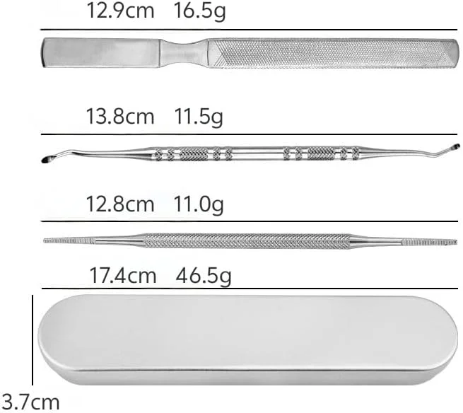 ست ۳ عددی سوهان ناخن استیل بلند دو سر، ابزار پاک کننده ناخن استیل ضد زنگ برای مراقبت از ناخن آقایان و بانوان با قابلیت پیرایش دقیق