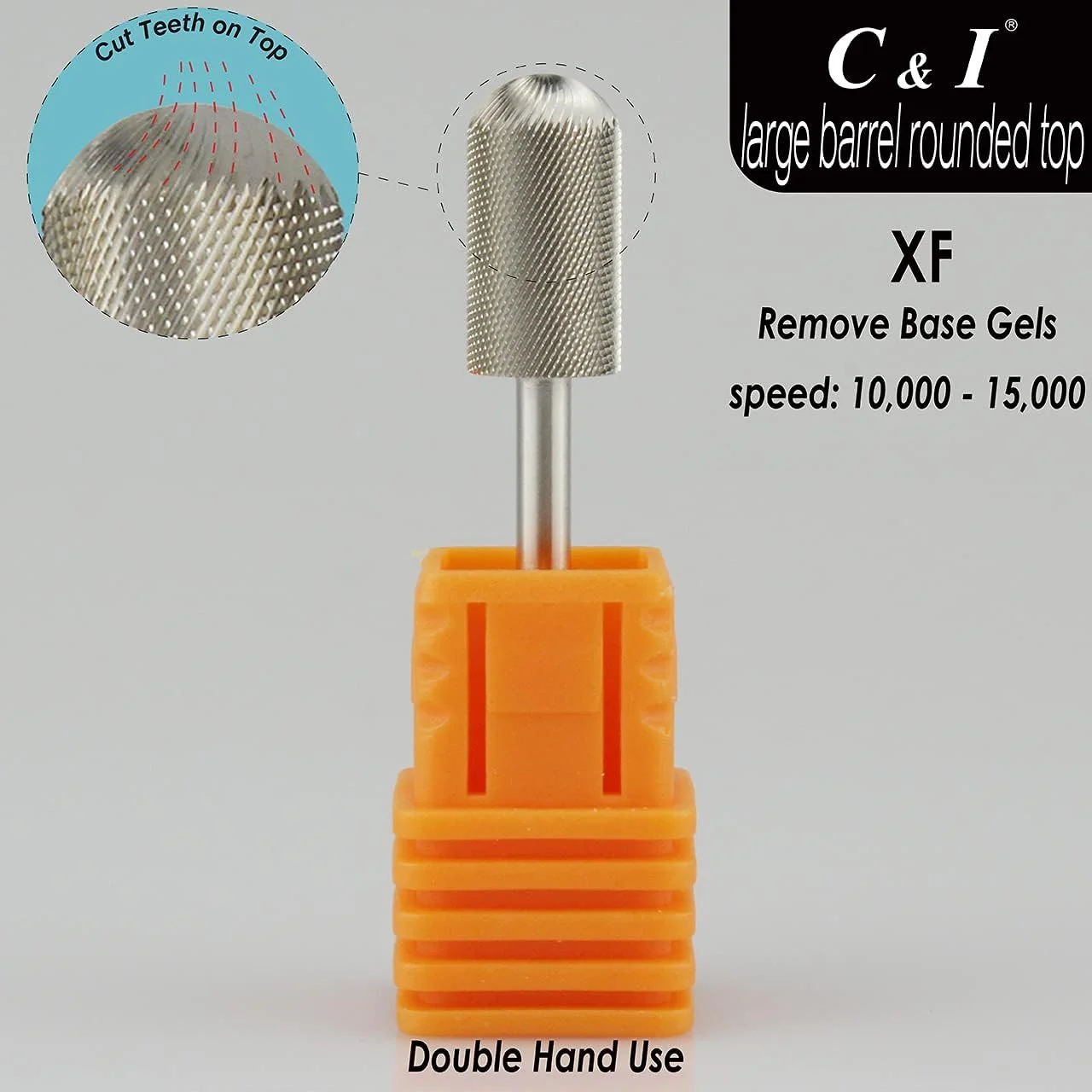 سر سوهان ناخن الماسه سر گرد C & I، مدل استوانه بزرگ، مناسب برای دستگاه های سوهان برقی، طراحی شده برای برداشتن سریع لاک ژل (خیلی نرم - XF)