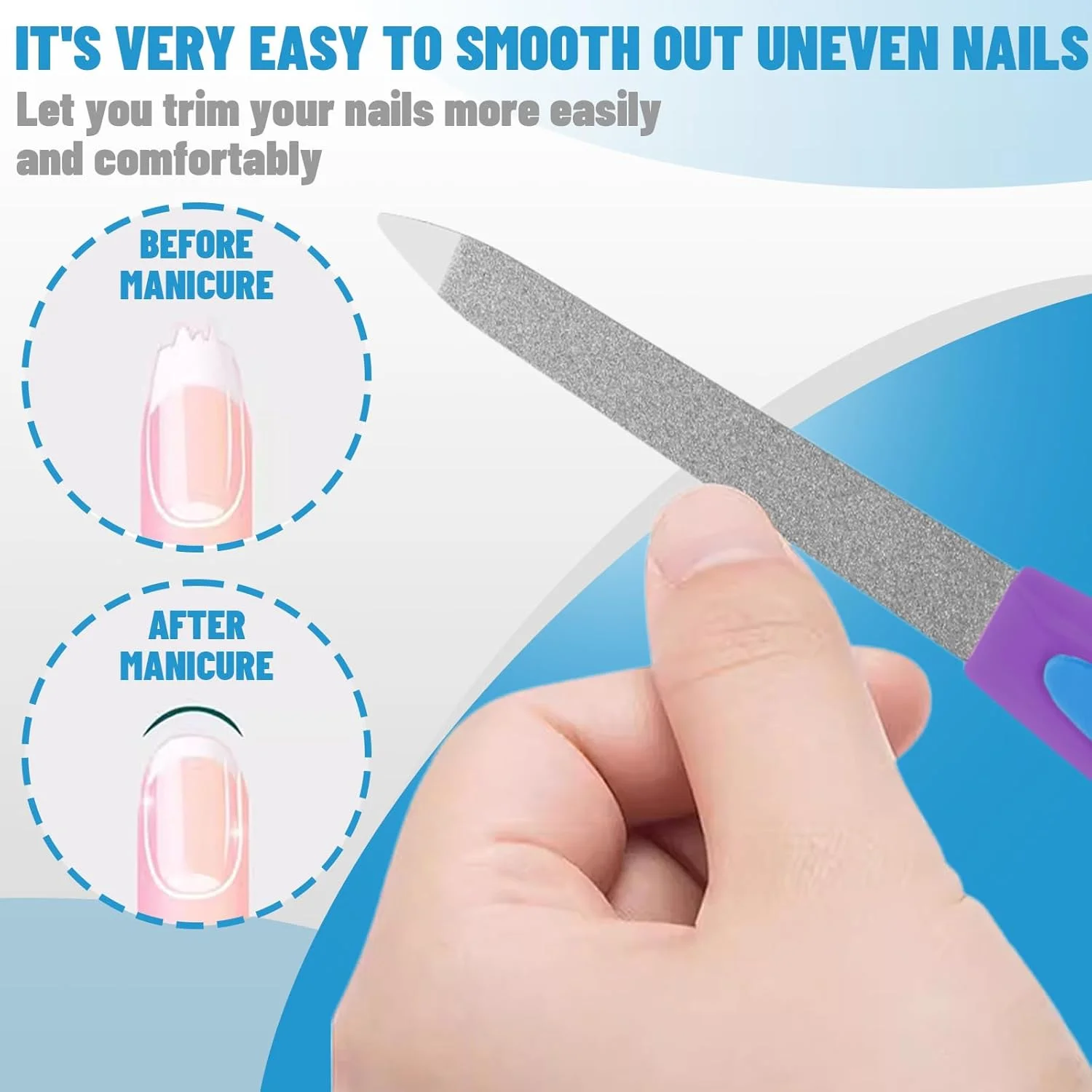 سوهان ناخن فولادی بلند دو طرفه، ابزار ناخن پا فرو رفته، مناسب برای ناخن های ضخیم و قارچی، مراقبت از ناخن طبیعی، ابزار نهایی مانیکور با عقب زننده کوتیکول دو سر