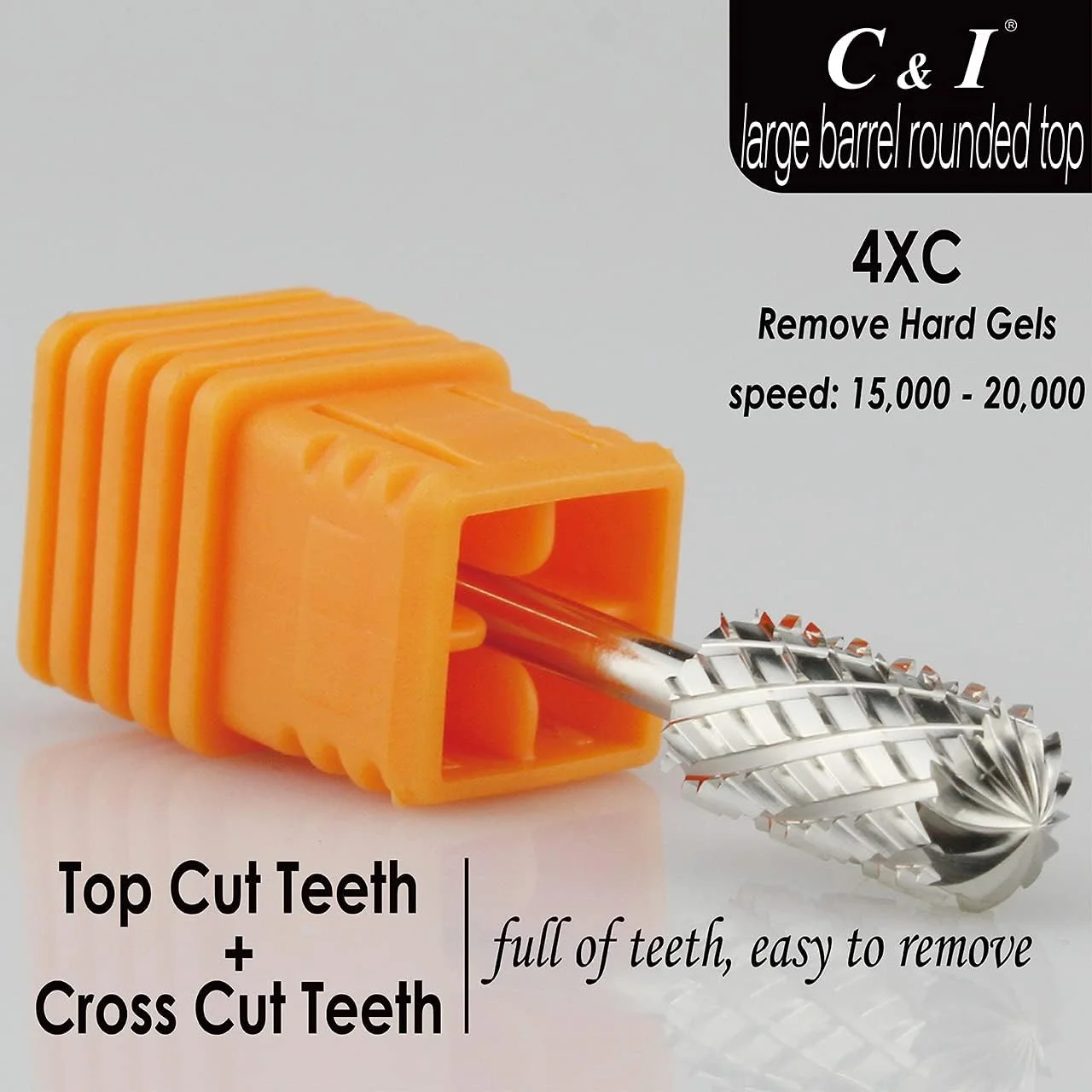 سر سوهان ناخن سر گرد C & I، مدل بشکه بزرگ، سر سوهان برقی برای دستگاه های سوهان ناخن، طراحی شده برای برداشتن سریع لاک ژل (فوق العاده زبر - 4XC)