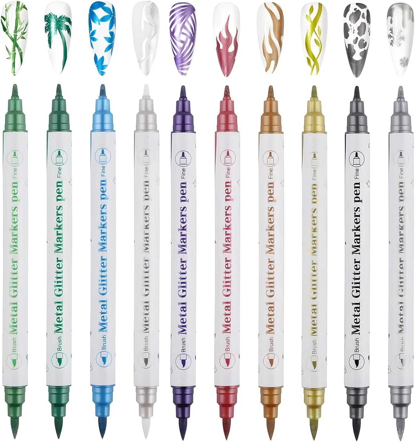 ست 10 عددی قلم طراحی ناخن سه بعدی با نوک دوگانه، ابزار طراحی حرفه ای ناخن، ابزار طراحی ناخن DIY، قلم های لاک ناخن با ماندگاری طولانی برای طراحی خلاقانه ناخن، تزئین و نقاشی