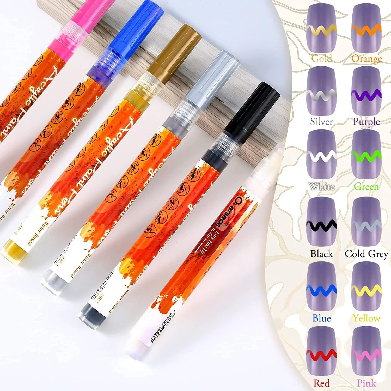 قلم طراحی ناخن 12 عددی، قلم طراحی ناخن ضد آب، قلم لاک سریع خشک شونده، قلم نقاشی طراحی ناخن DIY، قلم خطوط انتزاعی برای ناخن، نوک قابل حمل برای نقاشی و طراحی تجهیزات هنری ناخن (12 رنگ)