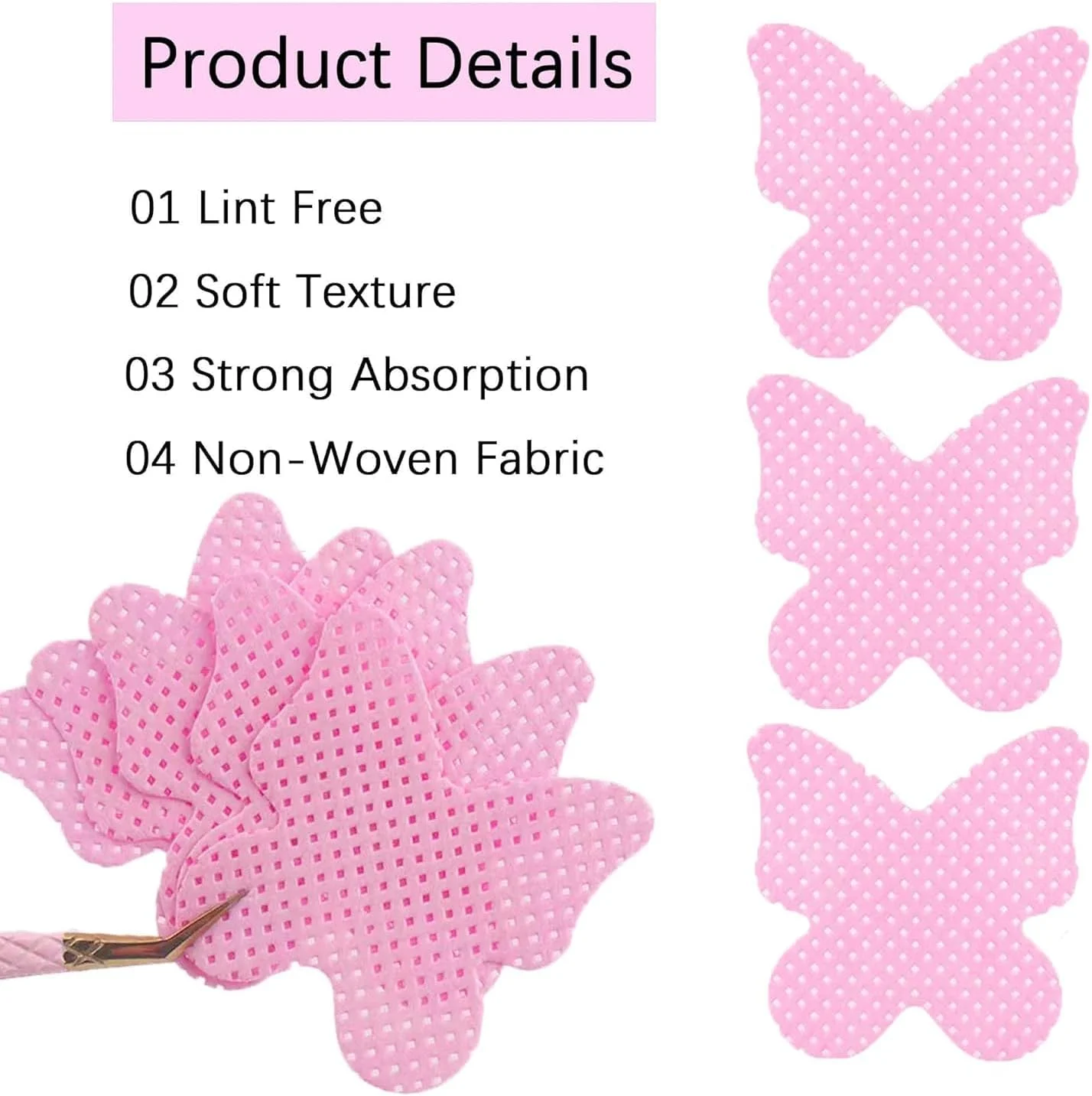 پدهای تمیز کننده ناخن بدون پرز، پد پاک کننده لاک ناخن برای اکستنشن مژه، پدهای نرم و جاذب برای پاک کردن چسب اکستنشن مژه، پاک کننده لاک ژل، صورتی، 400 عدد