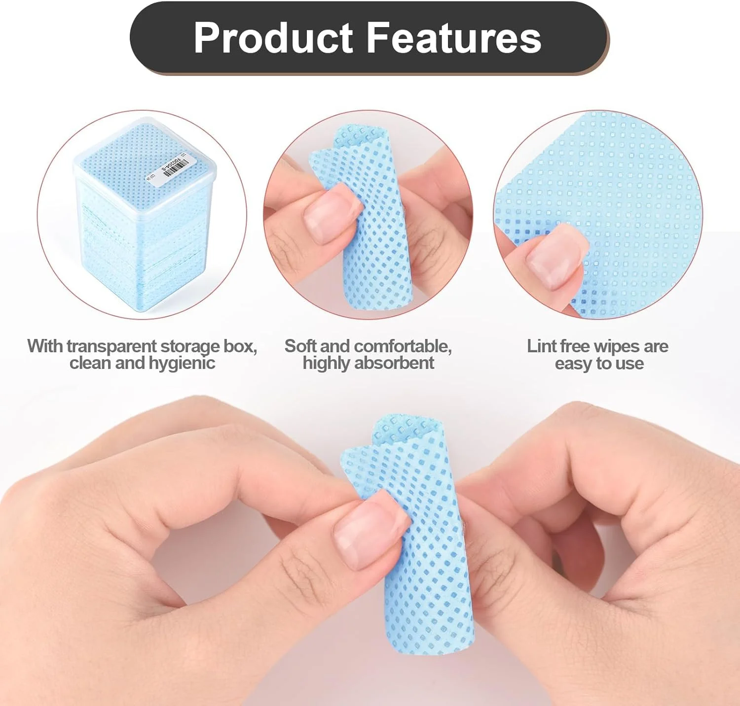 پدهای پاک کننده لاک ناخن یکبار مصرف بدون پرز، 350 عدد پد ناخن غیر بافته فوق العاده جاذب برای سالن ناخن و استفاده خانگی، ایده آل برای پاک کردن چسب اکستنشن مژه، مناسب پوست های حساس، رنگ آبی