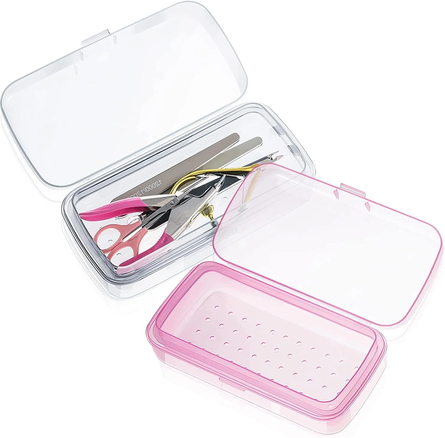 جعبه استریل ابزار ناخن پلاستیکی KASTWAVE، 2 عدد سینی استریل پلاستیکی، جعبه سازمان دهنده نگهداری ابزار استریل تمیز پلاستیکی، برای ناخن، موچین، اکستنشن مژه، اسپا و تجهیزات مانیکور