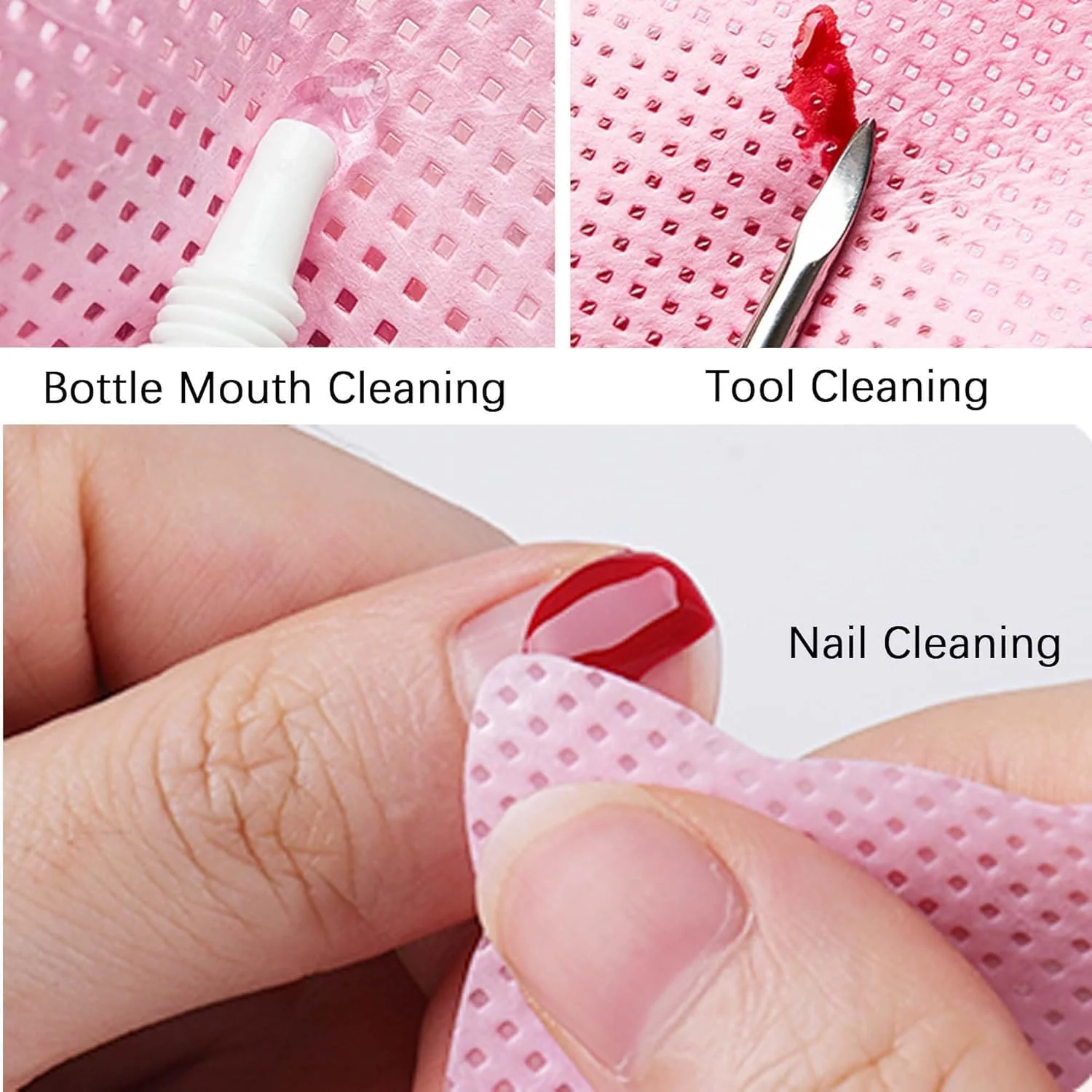 پدهای تمیز کننده ناخن بدون پرز، پد پاک کننده لاک ناخن برای اکستنشن مژه، پدهای نرم و جاذب برای پاک کردن چسب اکستنشن مژه، پاک کننده لاک ژل، صورتی، 400 عدد