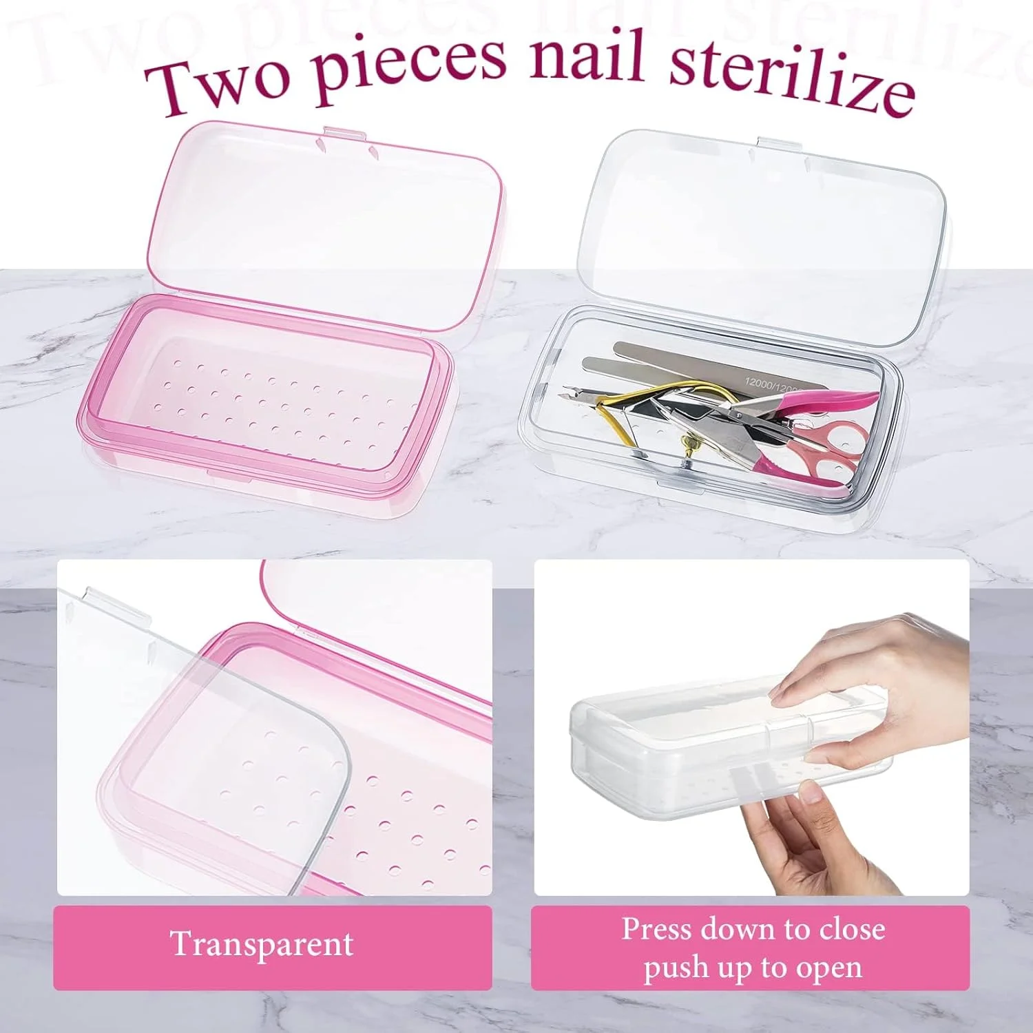 جعبه استریل ابزار ناخن پلاستیکی KASTWAVE، 2 عدد سینی استریل پلاستیکی، جعبه سازمان دهنده نگهداری ابزار استریل تمیز پلاستیکی، برای ناخن، موچین، اکستنشن مژه، اسپا و تجهیزات مانیکور