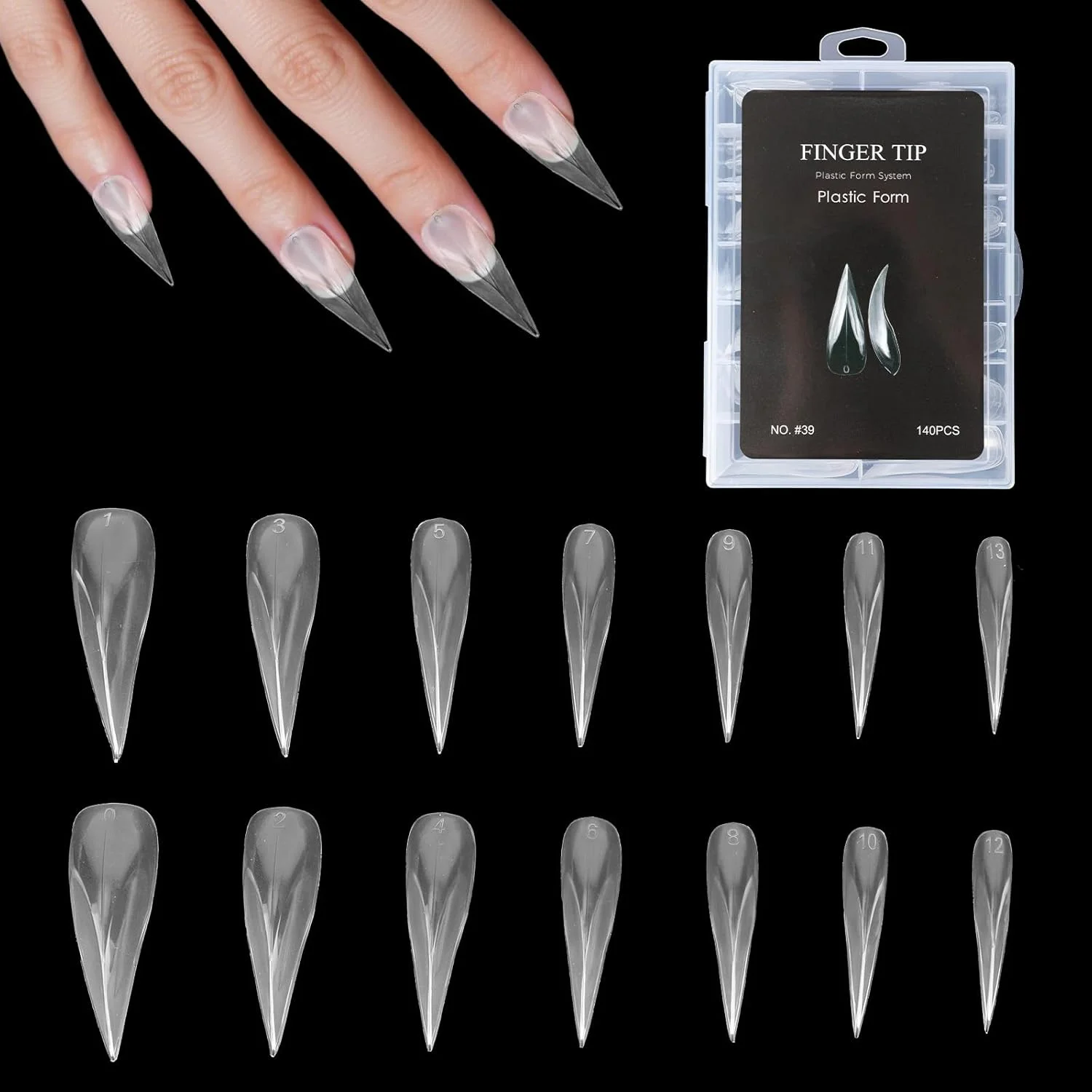 140 عدد قالب ژل پولی اکستنشن ناخن، 14 سایز قالب ناخن پنجه عقابی شفاف، قالب های سازنده ناخن منحنی شاهین قابل استفاده مجدد برای طراحی هنری مانیکور هالووین سالن DIY