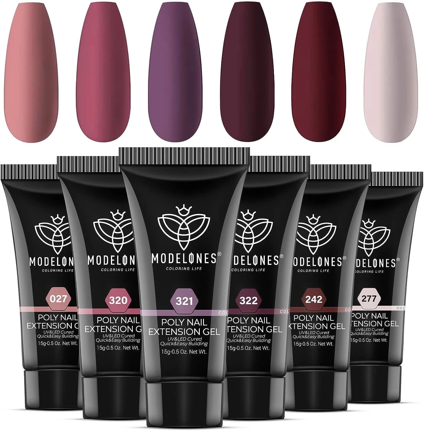 ست ژل پولی ناخن Modelones، 6 رنگ هلویی صورتی زرشکی قرمز، ژل اکستنشن پولی برای افزایش ناخن، مجموعه قرمز، مانیکور فرانسوی، هدیه زیبایی سالن خانگی DIY