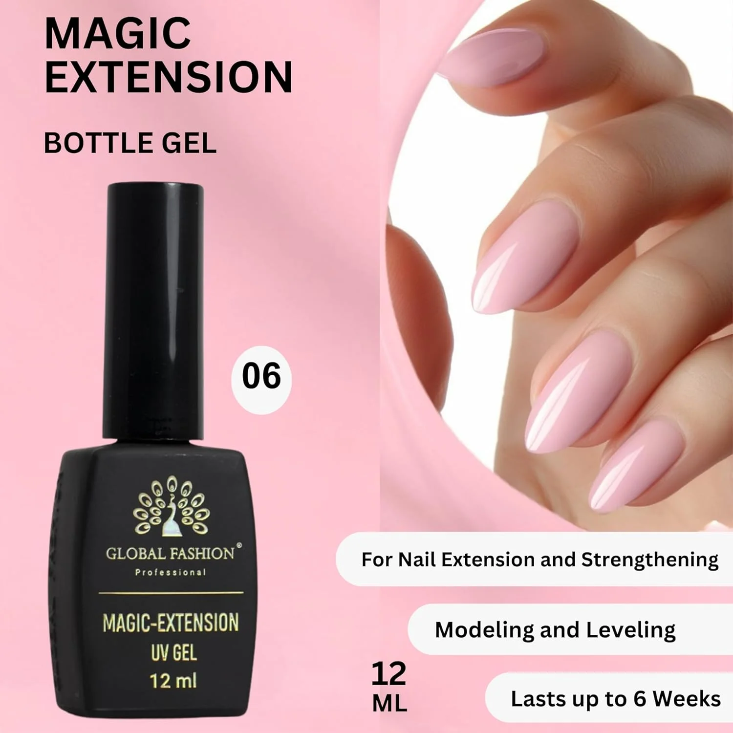 ژل اکستنشن ناخن گلوبال فشن مدل Magic-Extension - حجم 12 میلی لیتر (06) برای داشتن ناخن های زیبا و حرفه ای
