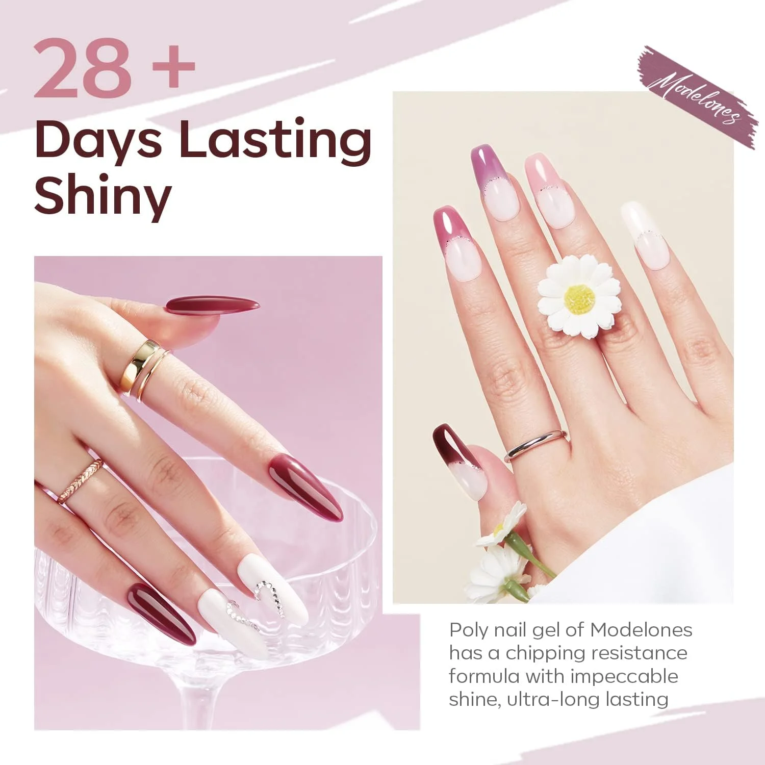 ست ژل پولی ناخن Modelones، 6 رنگ هلویی صورتی زرشکی قرمز، ژل اکستنشن پولی برای افزایش ناخن، مجموعه قرمز، مانیکور فرانسوی، هدیه زیبایی سالن خانگی DIY