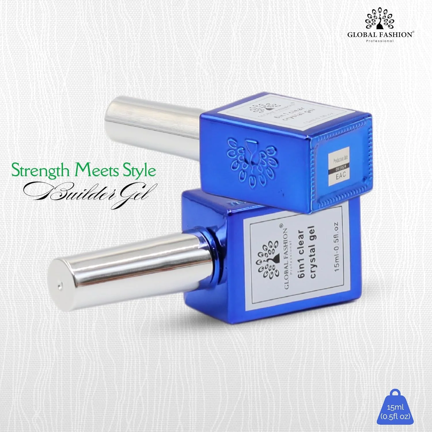 ژل بیلدر 6 در 1 شفاف کریستالی - ژل بیلدر 15 میلی لیتری UV/LED برای کاشت ناخن، تقویت، فرم دهی، لایه پایه و ترمیم | ژل ناخن حرفه ای بادوام و مقاوم در برابر لب پر شدن از گلوبال فشن