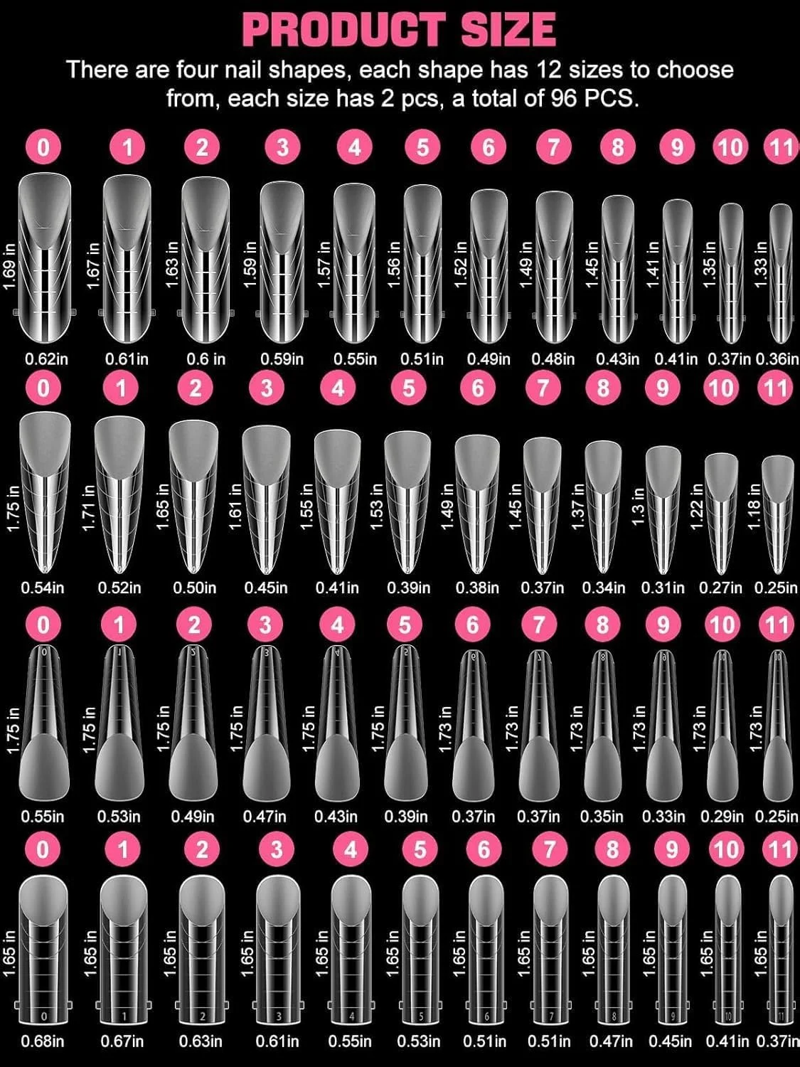 قالب های دوگانه ناخن TOROKOM، قالب های کامل پوشش ناخن، ابزارهای اکستنشن ناخن اکریلیک برای طراحی ناخن های سالن آرایشی (4 مدل)
