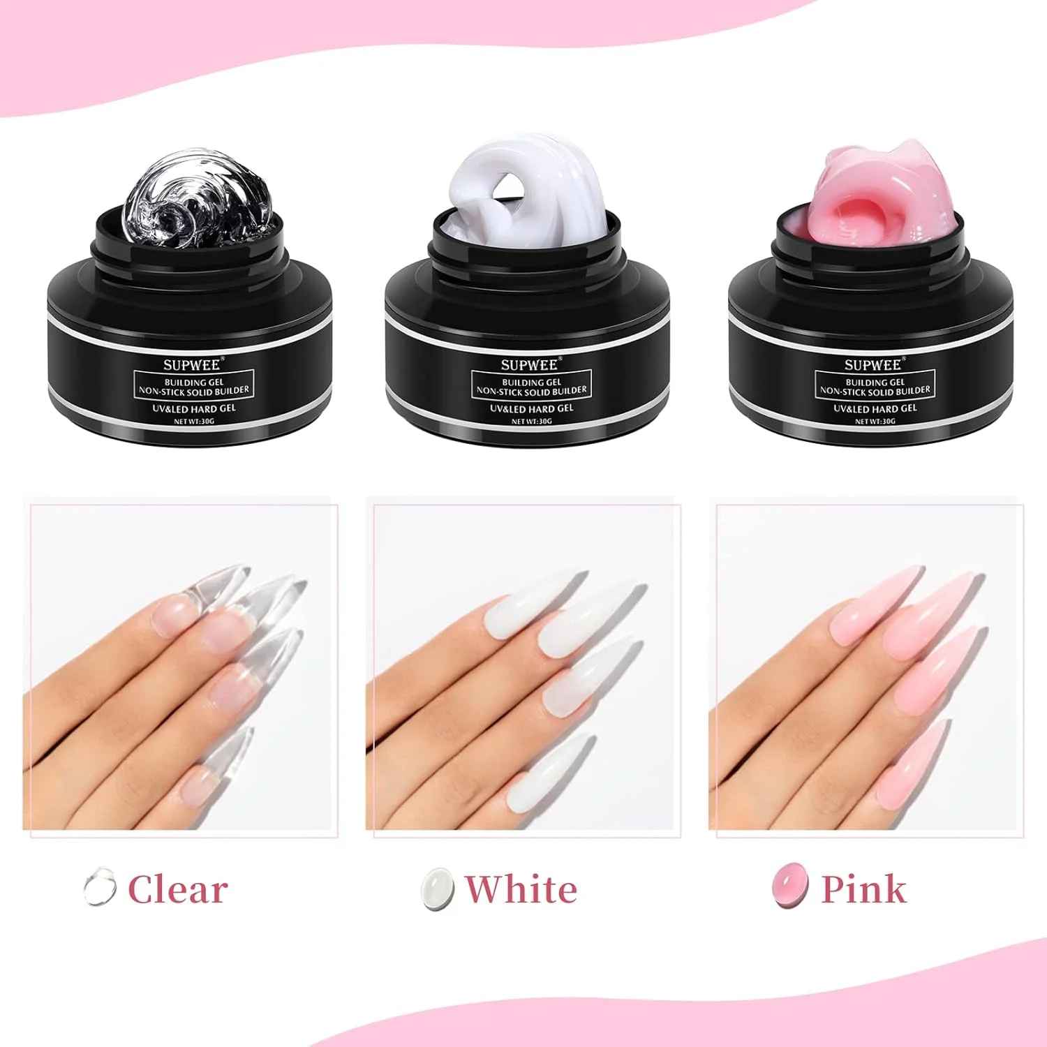 ژل سازنده جامد، ژل مجسمه سازی سه بعدی، 3 رنگ سفید، صورتی، ژل اکستنشن ناخن UV برای سالن ناخن 30 گرم