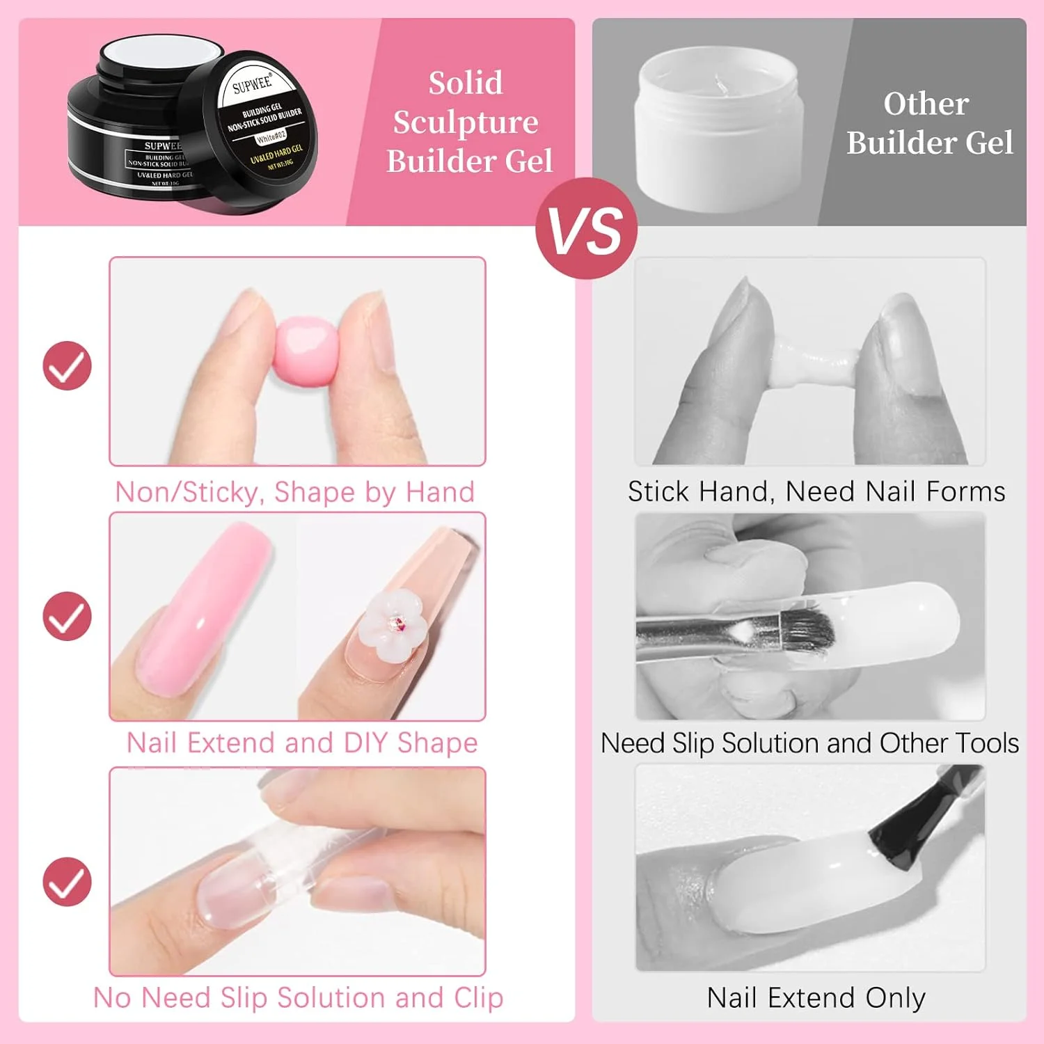 ژل سازنده جامد، ژل مجسمه سازی سه بعدی، 3 رنگ سفید، صورتی، ژل اکستنشن ناخن UV برای سالن ناخن 30 گرم