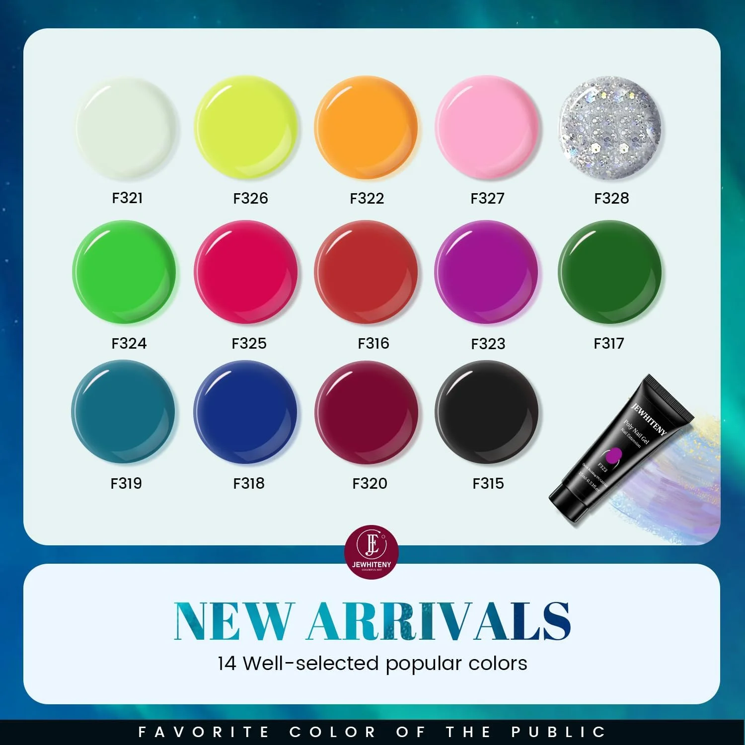 کیت ژل ناخن پلی 14 رنگ JEWHITENY با لامپ یو وی، کیت کامل ژل اکستنشن ناخن پلی، سازنده، تقویت کننده ناخن، شروع کننده هنر ناخن، مناسب برای استفاده در خانه، هدیه برای خانم ها