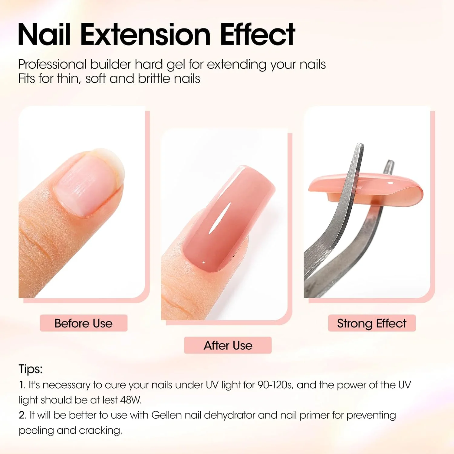 ژل بیلدر ناخن ژل سخت یو وی/ال ای دی برای اکستنشن ناخن، مجسمه سازی و لایه گذاری اپکس ناخن 30 گرمی 01 صورتی هلویی تقویت کننده ژل بیلدر به همراه 20 عدد قالب ناخن