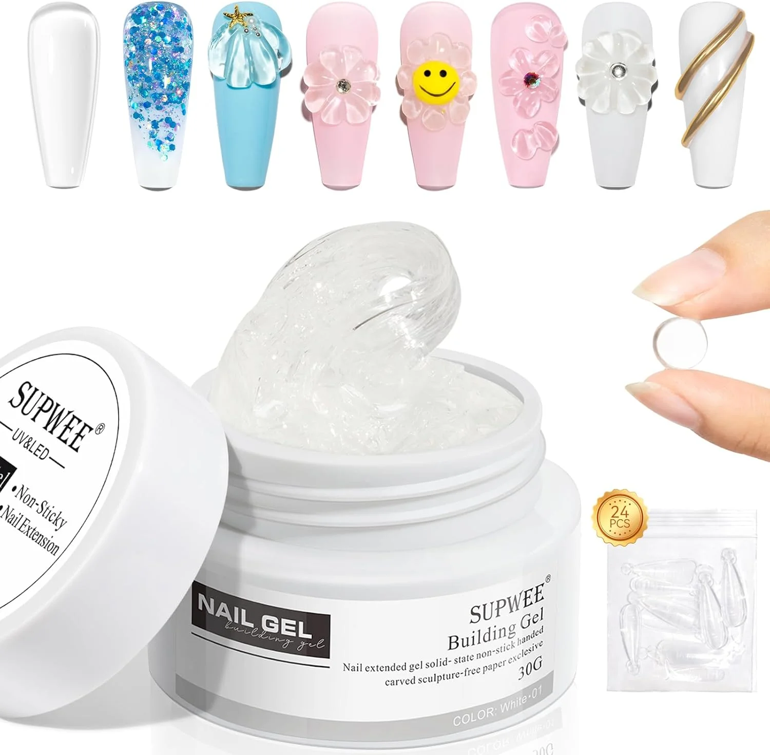 ژل بیلدر جامد برای کاشت ناخن - 30 گرم، بدون چسبندگی، مناسب برای طراحی سه بعدی، مجسمه سازی، مدلینگ و طراحی ناخن در خانه