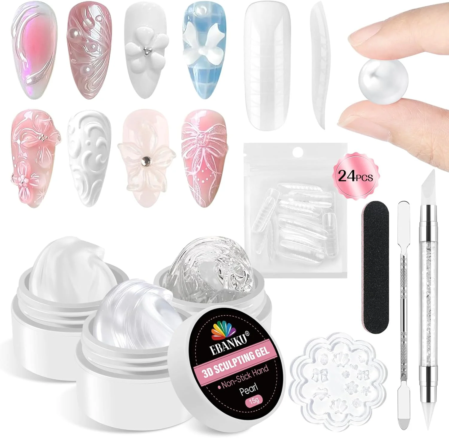 ژل بیلدر جامد EBANKU برای لاک ناخن، 3 عدد x 15 گرم سفید مرواریدی سفید شفاف، ست هنر ناخن مجسمه سازی ژل سه بعدی جامد با قالب سیلیکونی هنر ناخن و قلم سیلیکونی برای مانیکور خانگی DIY سالن ژل بیلدر جامد EBANKU برای لاک ناخن، 3 عدد x 15 گرم سفید مرواریدی سفید شفاف، ست هنر ناخن مجسمه سازی ژل سه بعدی جامد با قالب سیلیکونی هنر ناخن و قلم سیلیکونی برای مانیکور خانگی DIY سالن