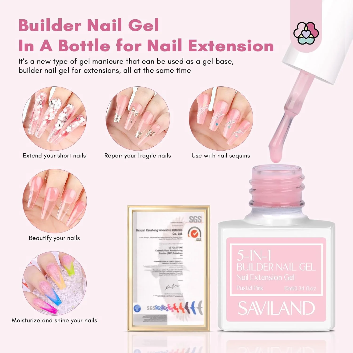 مجموعه ژل بیلدر ناخن ساویلند 10 میلی لیتر - 6 رنگ 5 در 1 بیلدر در یک بطری، ژل تقویت کننده اکستنشن ناخن برای ناخن های نازک و آسیب دیده، کیت ژل سخت به عنوان هدیه برای زنان