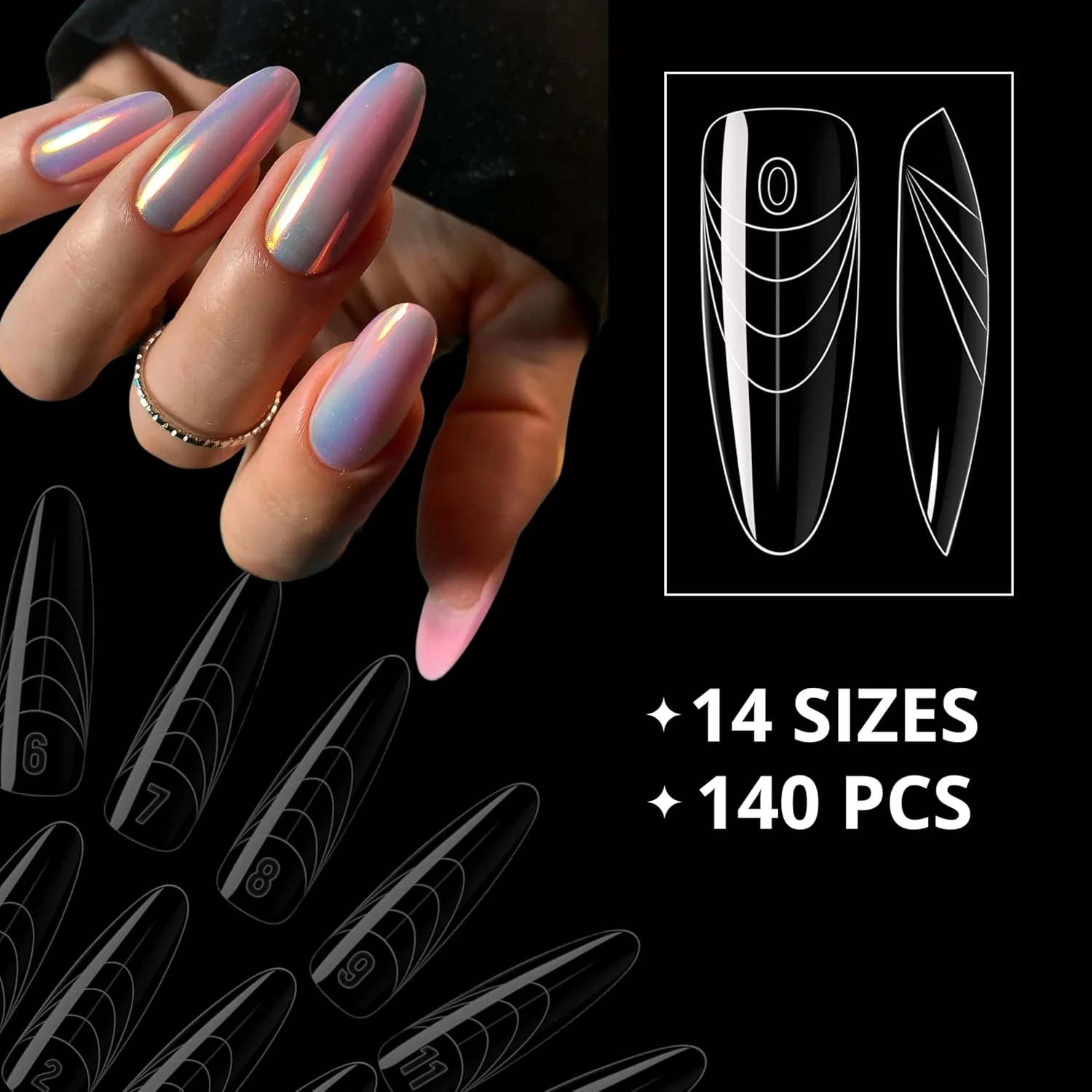 قالب های دوگانه - شکل بیضی، قالب های اکستنشن ناخن قابل استفاده مجدد برای ژل سازنده/سخت و پلی ژل، لبه کوتیکول فوق العاده نازک، شفاف، کیفیت سالن حرفه ای، 140 عدد سایز 0-14 قالب های دوگانه - شکل بیضی، قالب های اکستنشن ناخن قابل استفاده مجدد برای ژل سازنده/سخت و پلی ژل، لبه کوتیکول فوق العاده نازک، شفاف، کیفیت سالن حرفه ای، 140 عدد سایز 0-14