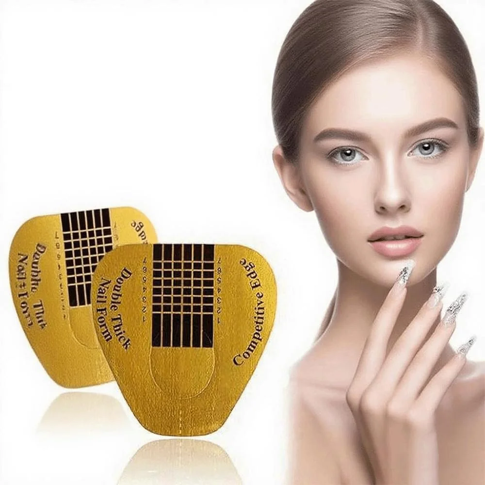 استیکر فرم ناخن نعلی طلایی 100 عددی برای کاشت ناخن اکریلیک، راهنمای شماره دار برای طراحی ناخن در خانه | فرم های کاغذی اکستنشن قابل استفاده مجدد