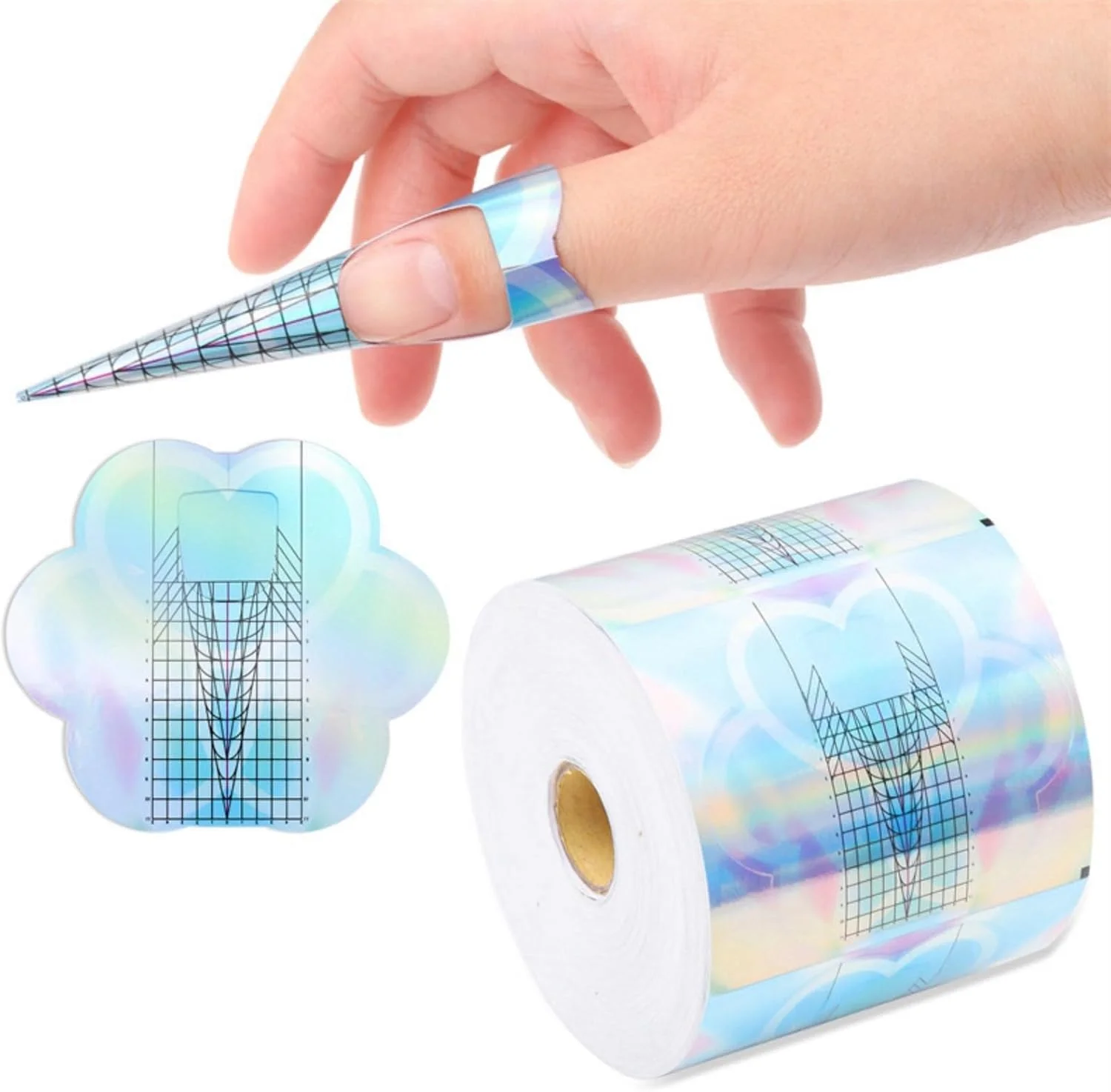 قالب ناخن - ست ۳۰۰ عددی سینی کاغذی ناخن پروانه ای لیزری جداشدنی برای کاشت ناخن، استیکرهای ناخن خود چسب، مقوای ضخیم شده برای مانیکور حرفه ای در خانه یا سالن