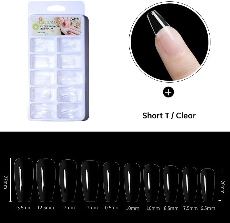 ۱۰۰ عدد ناخن مصنوعی شفاف مدل قطره آب T شکل، مناسب برای کاشت ناخن، نوک ناخن کوتاه، فرم مربع برای اکستنشن ۱۰۰ عدد ناخن مصنوعی شفاف مدل قطره آب T شکل، مناسب برای کاشت ناخن، نوک ناخن کوتاه، فرم مربع برای اکستنشن